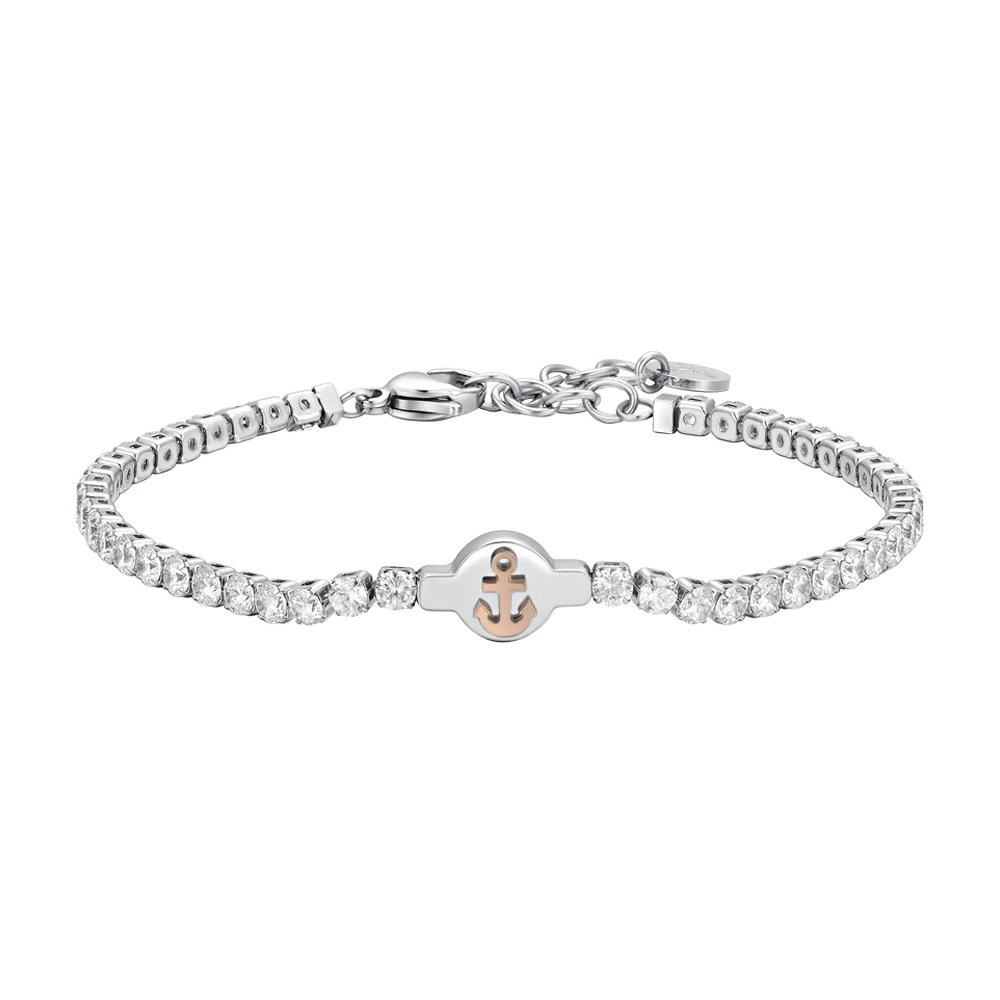 BRACCIALE TENNIS UOMO IN ACCIAIO ZIRCONI BIANCHI