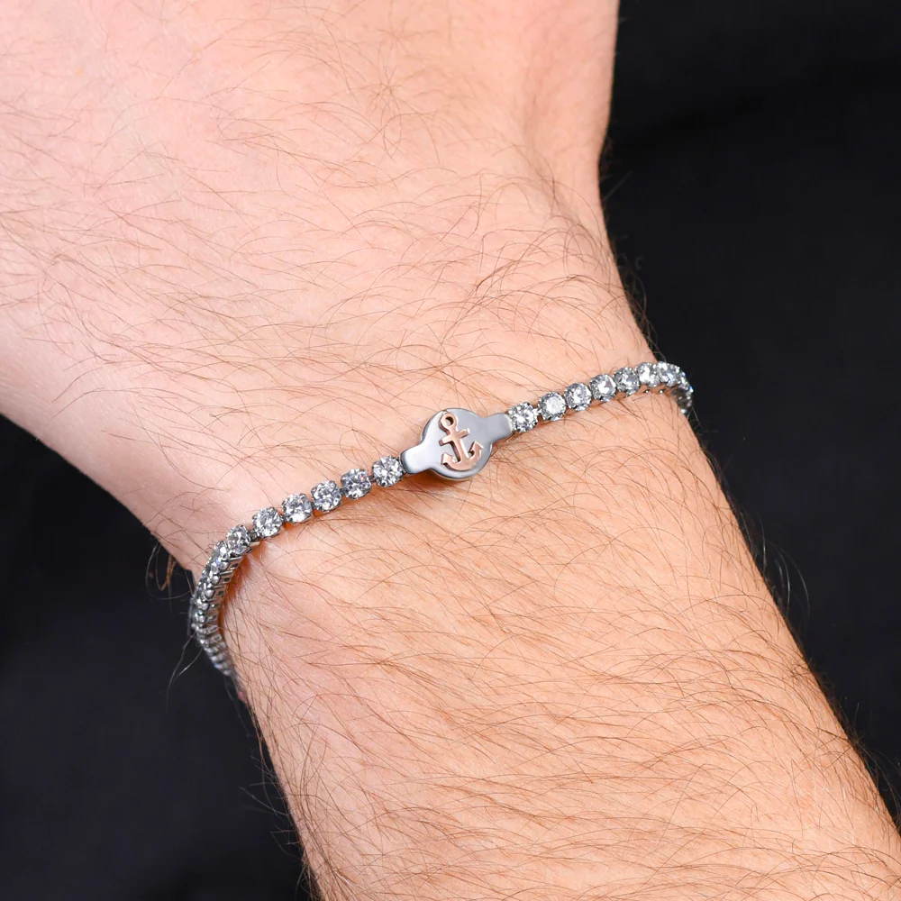 BRACCIALE TENNIS UOMO IN ACCIAIO ZIRCONI BIANCHI - Image 2