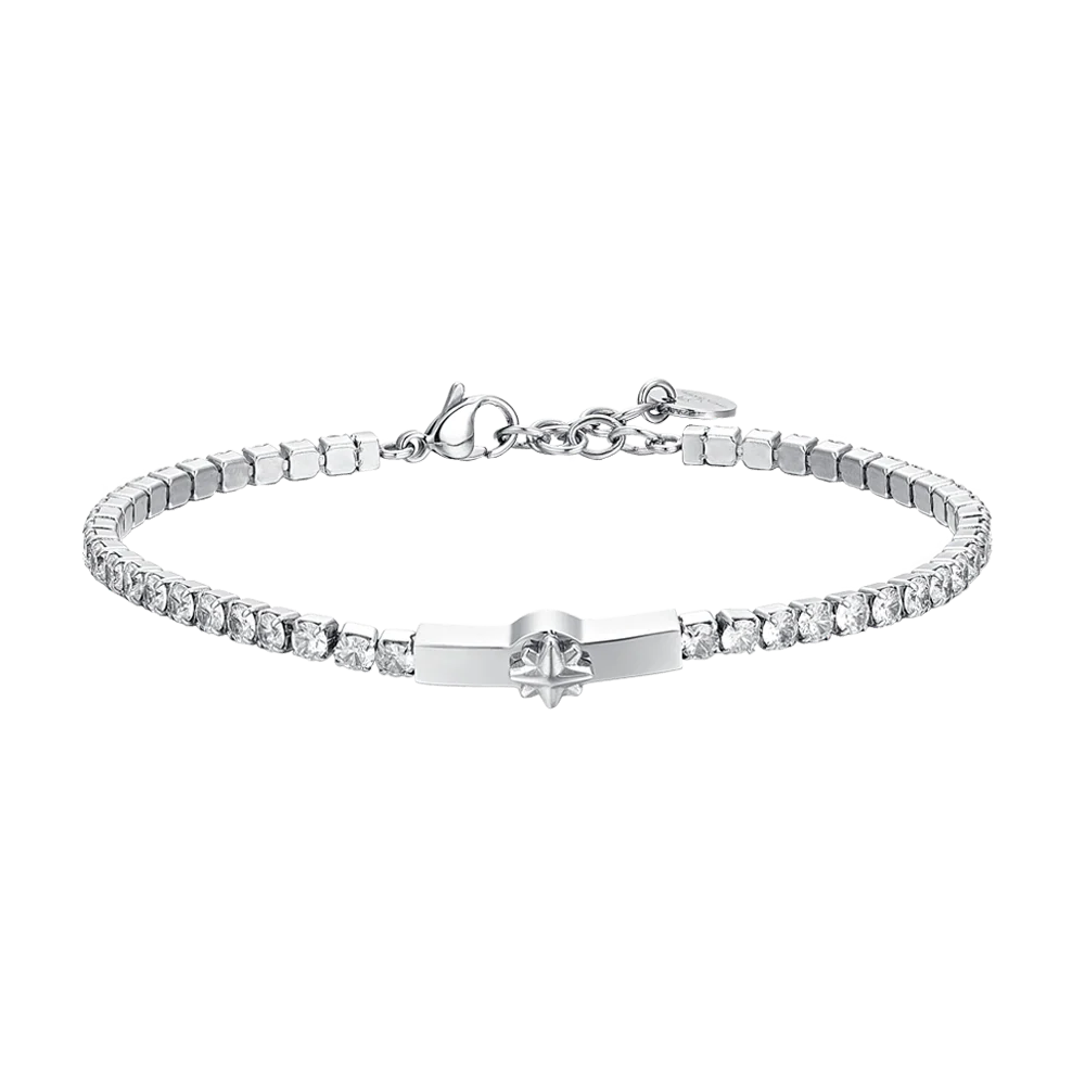 BRACCIALE TENNIS UOMO ROSA DEI VENTI E ZIRCONI BIANCHI