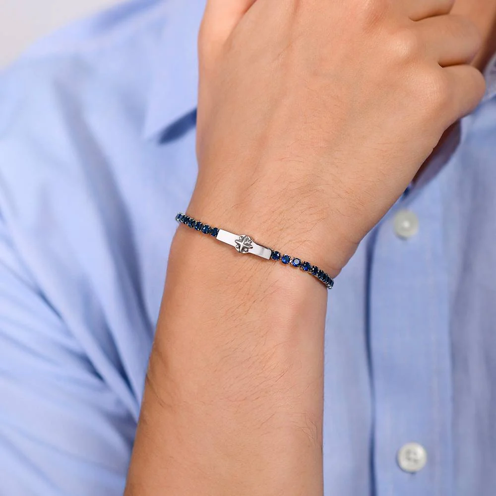 BRACCIALE TENNIS UOMO ROSA DEI VENTI E ZIRCONI BLU - Image 2
