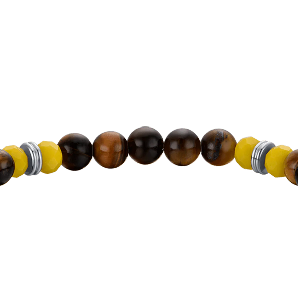 BRACCIALE UOMO ELASTICO CON PIETRE OCCHIO DI TIGRE E GIALLE E CORNO GIALLO - Image 5