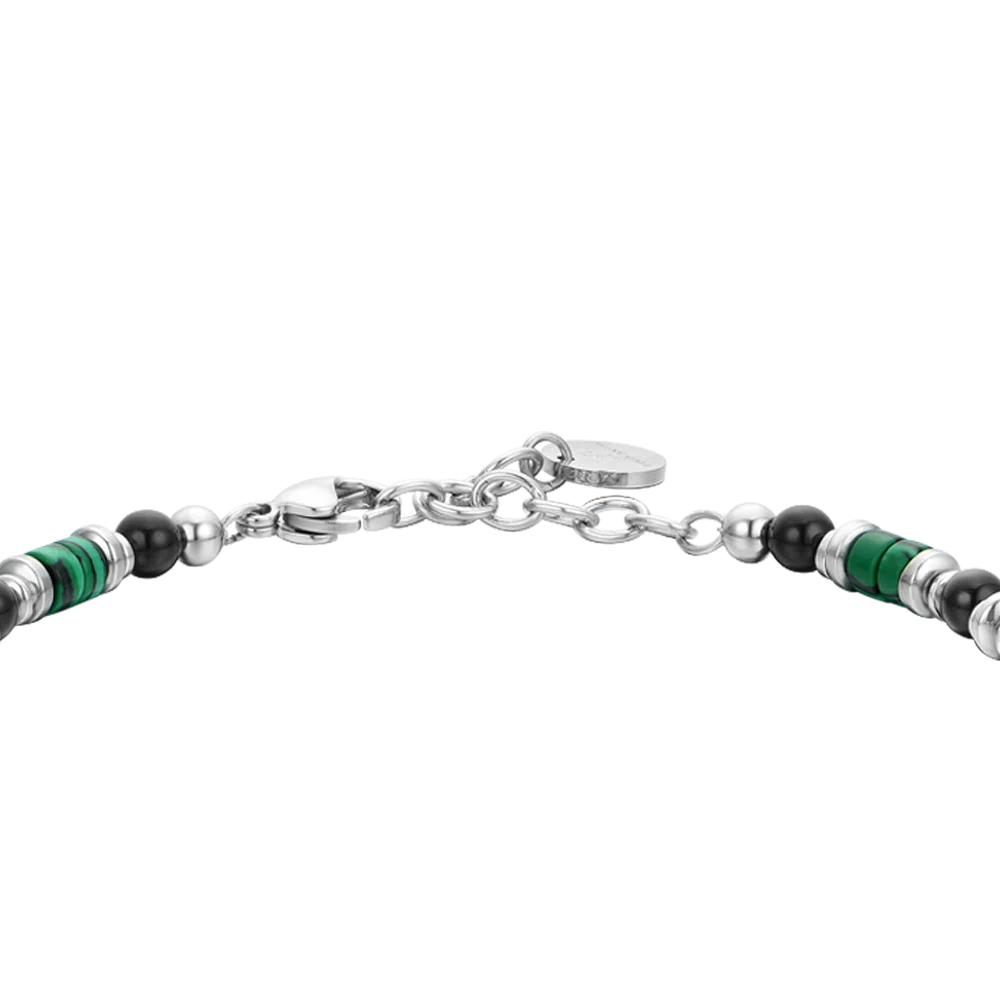 BRACCIALE UOMO IN ACCIAIO CON AGATA NERA E MALACHITE VERDE - Image 5