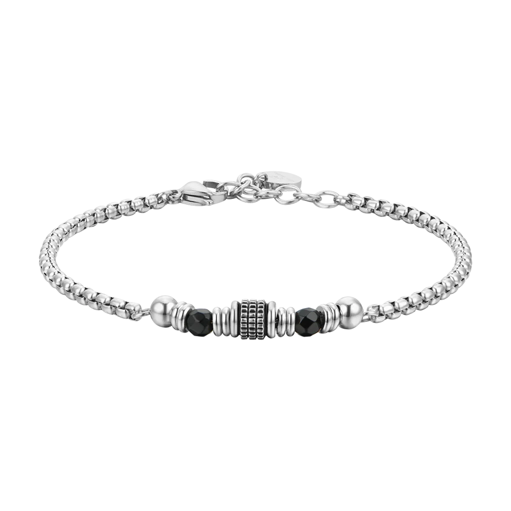 BRACCIALE UOMO IN ACCIAIO AGATA NERA ED ELEMENTI
