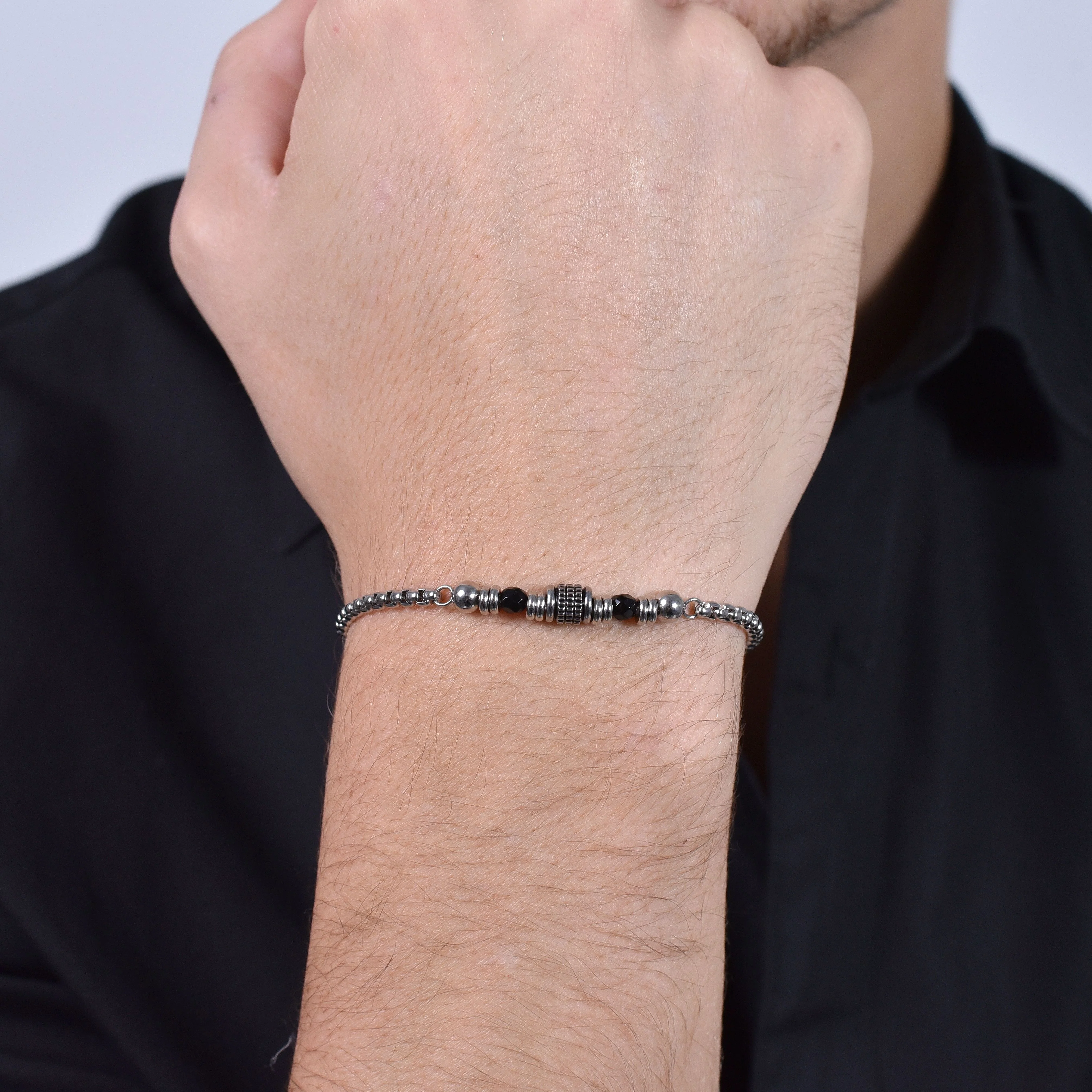 BRACCIALE UOMO IN ACCIAIO AGATA NERA ED ELEMENTI - Image 2
