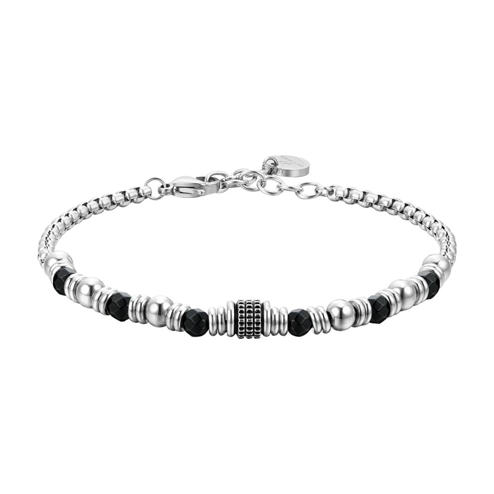 BRACCIALE UOMO IN ACCIAIO AGATA NERA ED ELEMENTI