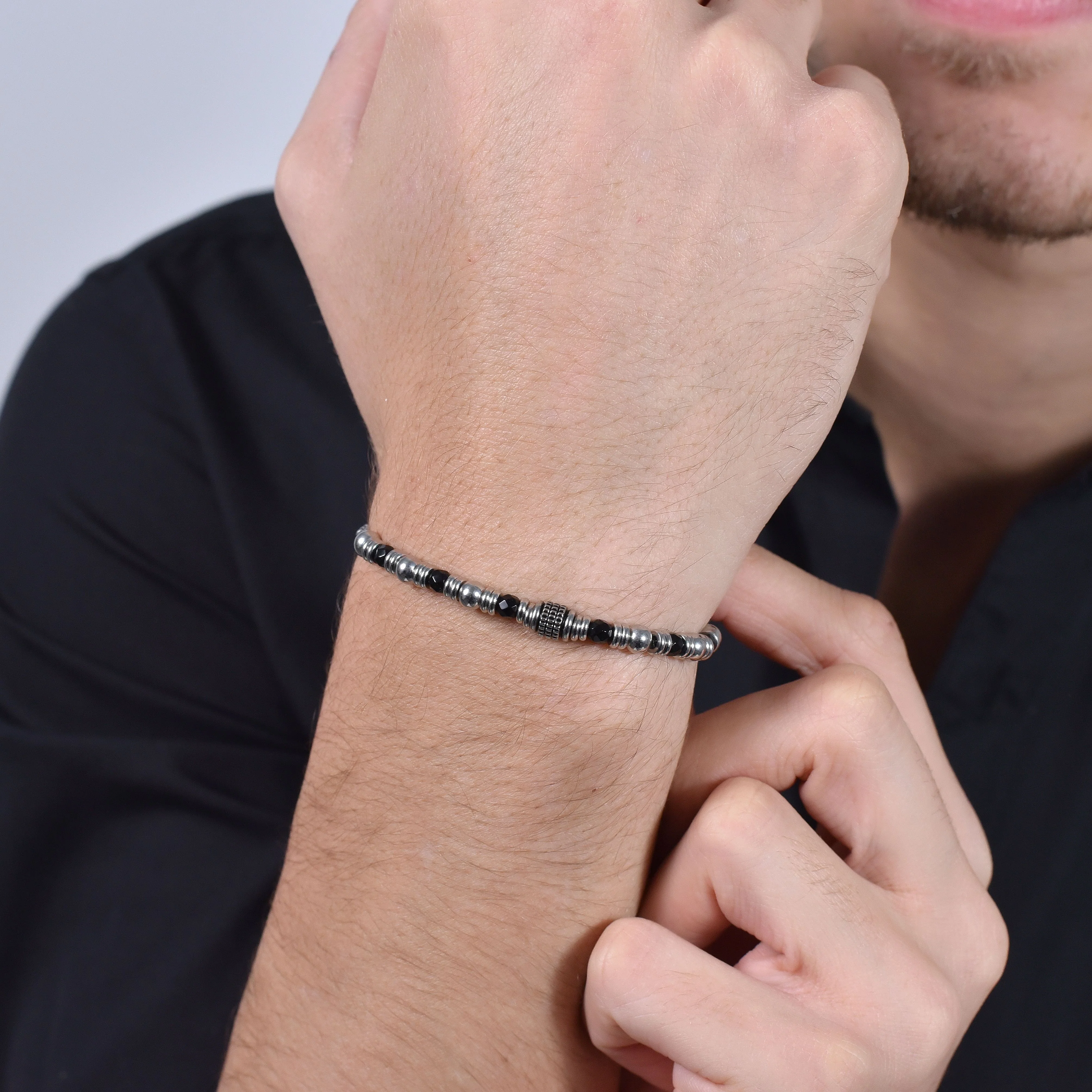BRACCIALE UOMO IN ACCIAIO AGATA NERA ED ELEMENTI - Image 2
