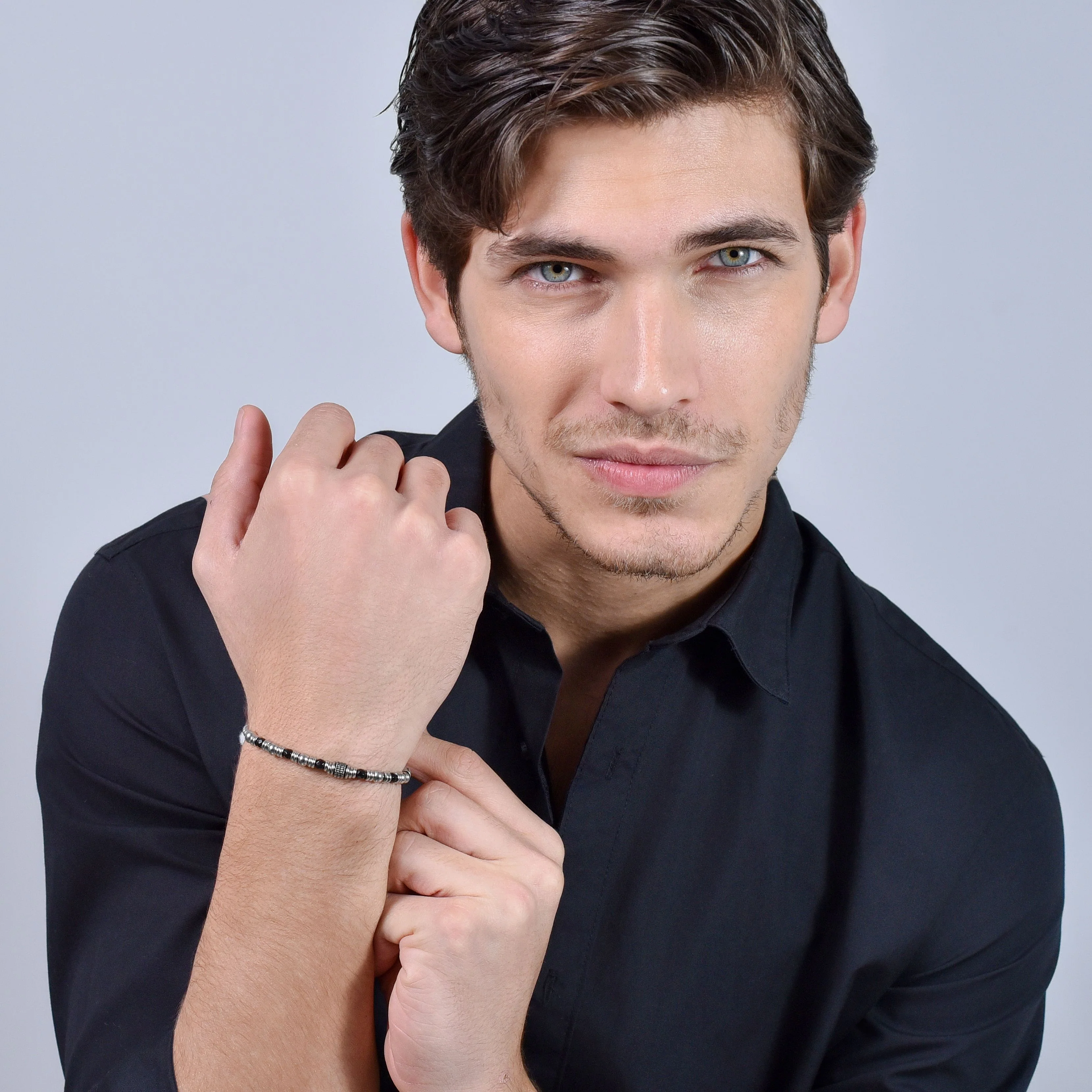 BRACCIALE UOMO IN ACCIAIO AGATA NERA ED ELEMENTI - Image 3