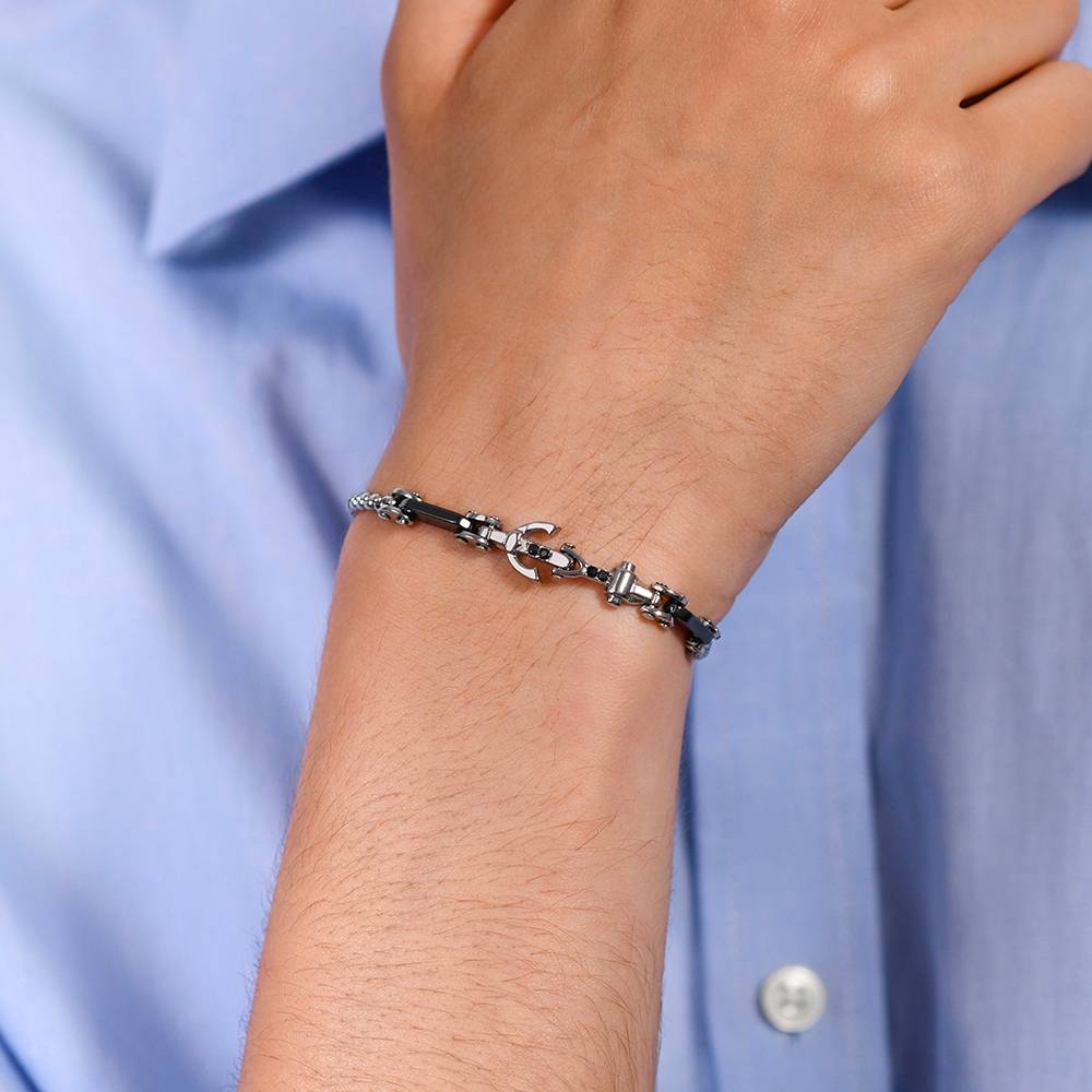 BRACCIALE UOMO IN ACCIAIO ANCORA E CRISTALLO NERO - Image 2