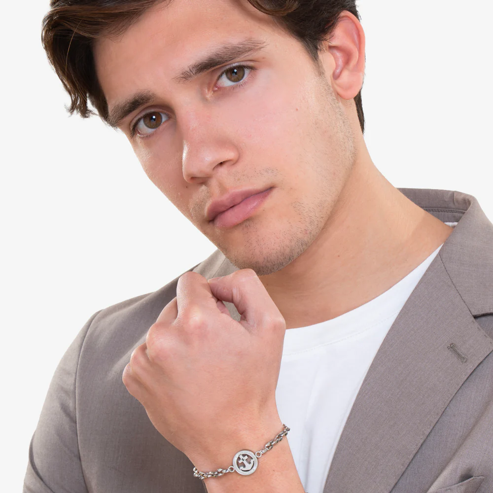 BRACCIALE UOMO IN ACCIAIO ANCORA E CRISTALLO NERO - Image 3