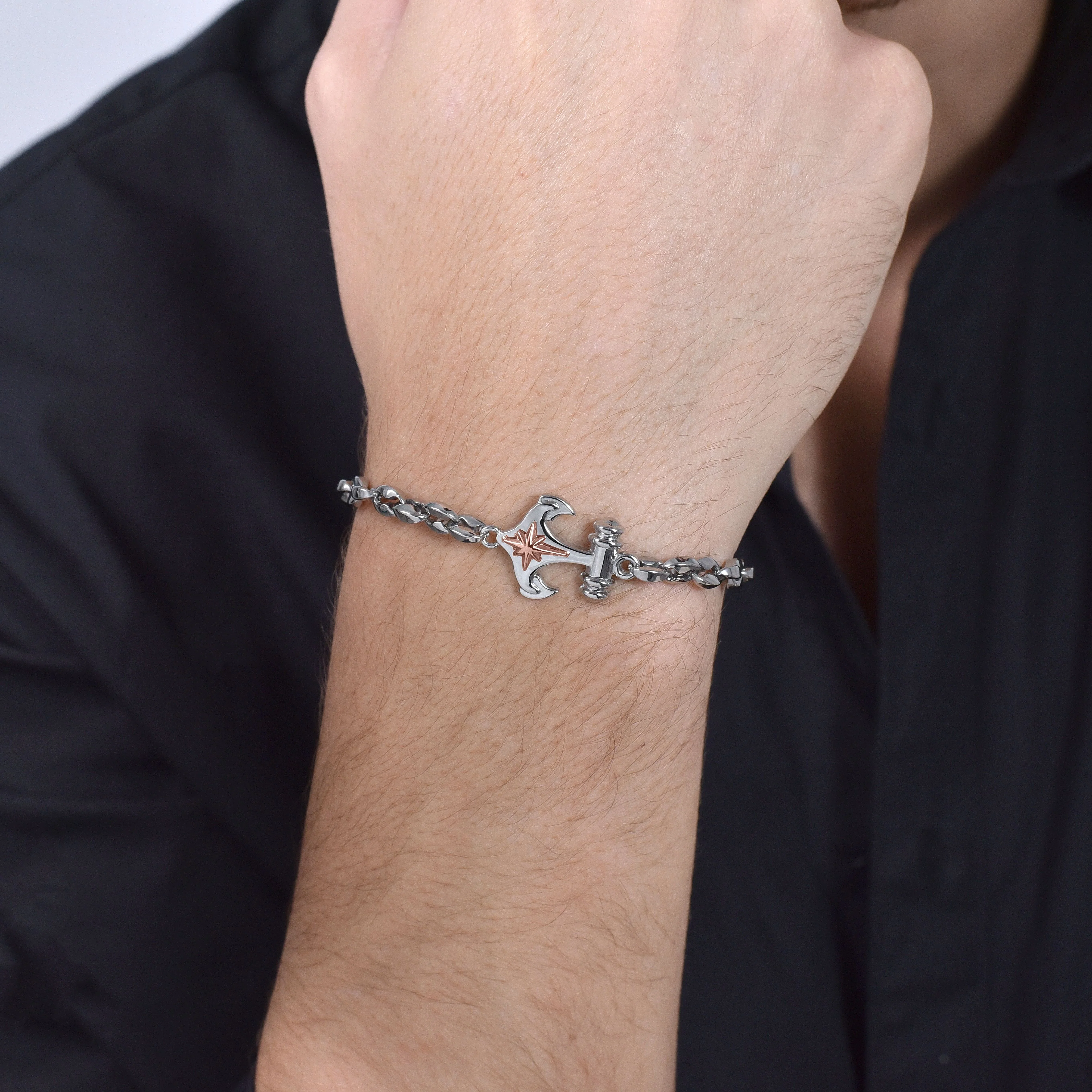 BRACCIALE UOMO IN ACCIAIO ANCORA E ROSA DEI VENTI - Image 2