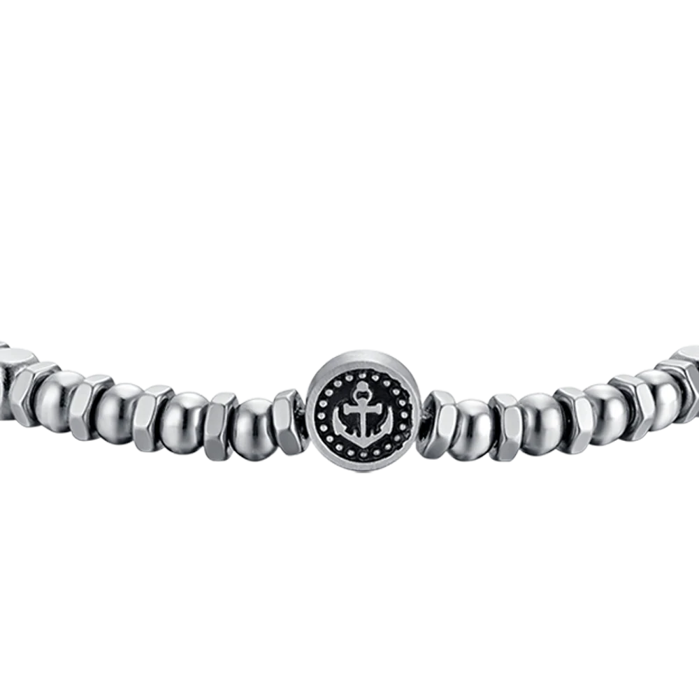 BRACCIALE UOMO IN ACCIAIO CON ANCORA E SMALTO NERO - Image 4