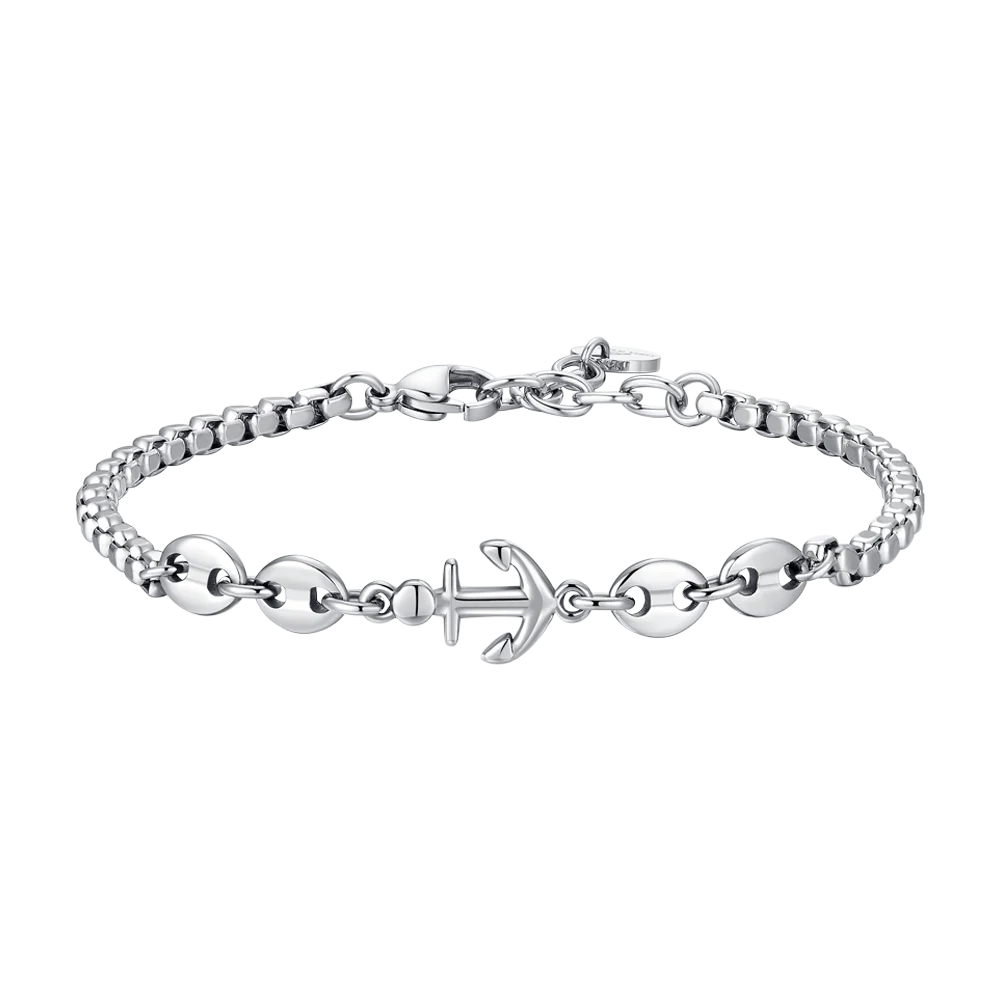 BRACCIALE UOMO IN ACCIAIO CON ANCORA ED ELEMENTI IN ACCIAIO