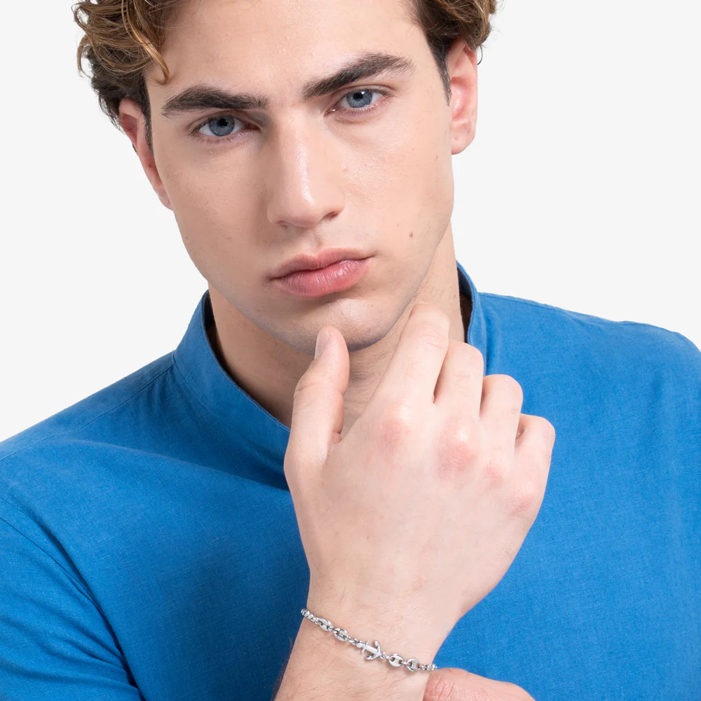 BRACCIALE UOMO IN ACCIAIO CON ANCORA ED ELEMENTI IN ACCIAIO - Image 3