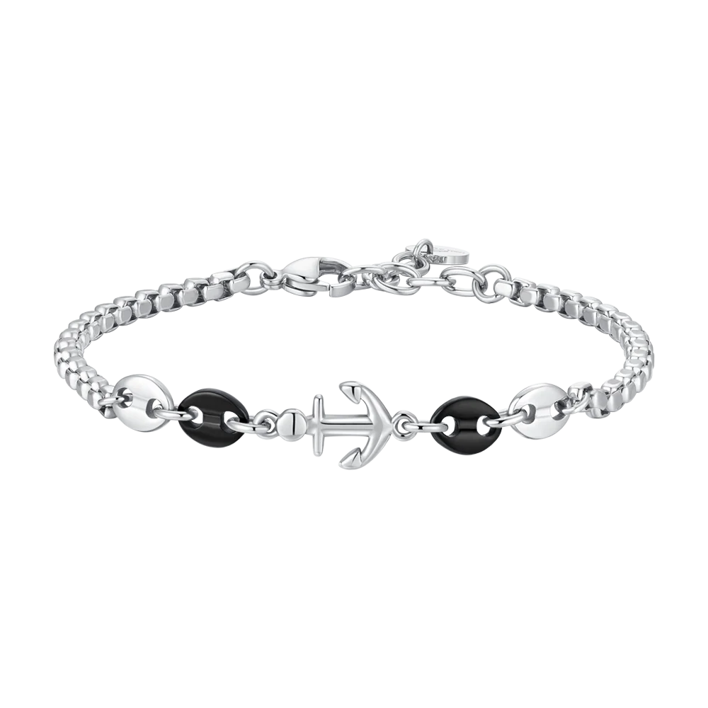 BRACCIALE UOMO IN ACCIAIO CON ANCORA ED ELEMENTI IN ACCIAIO IP NERO