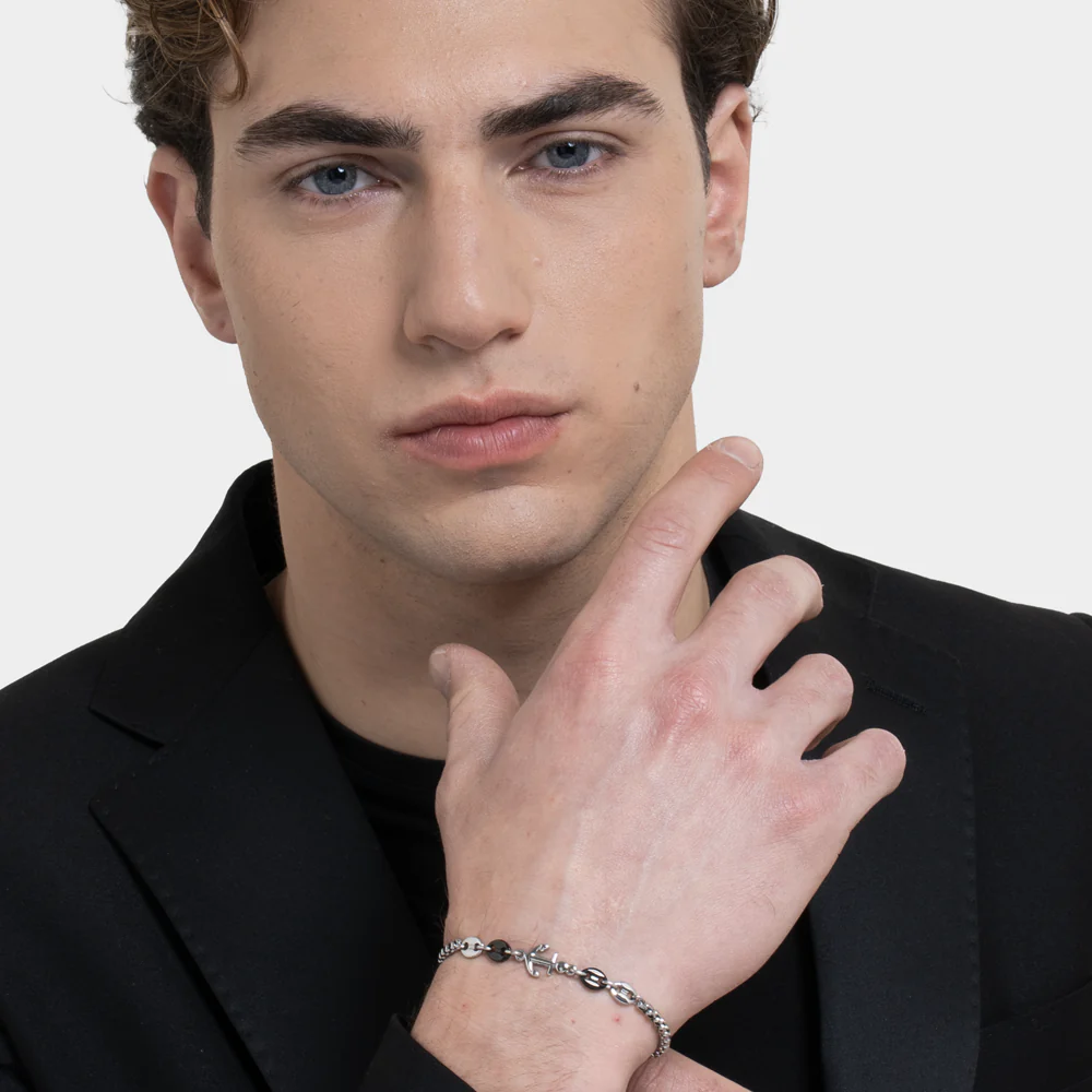 BRACCIALE UOMO IN ACCIAIO CON ANCORA ED ELEMENTI IN ACCIAIO IP NERO - Image 3