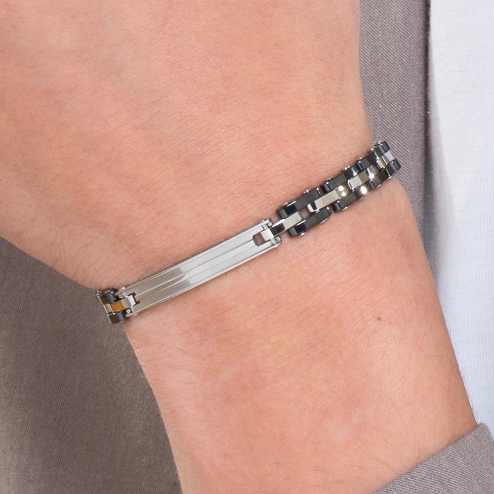 BRACCIALE UOMO IN ACCIAIO CON CERAMICA NERA - Image 2