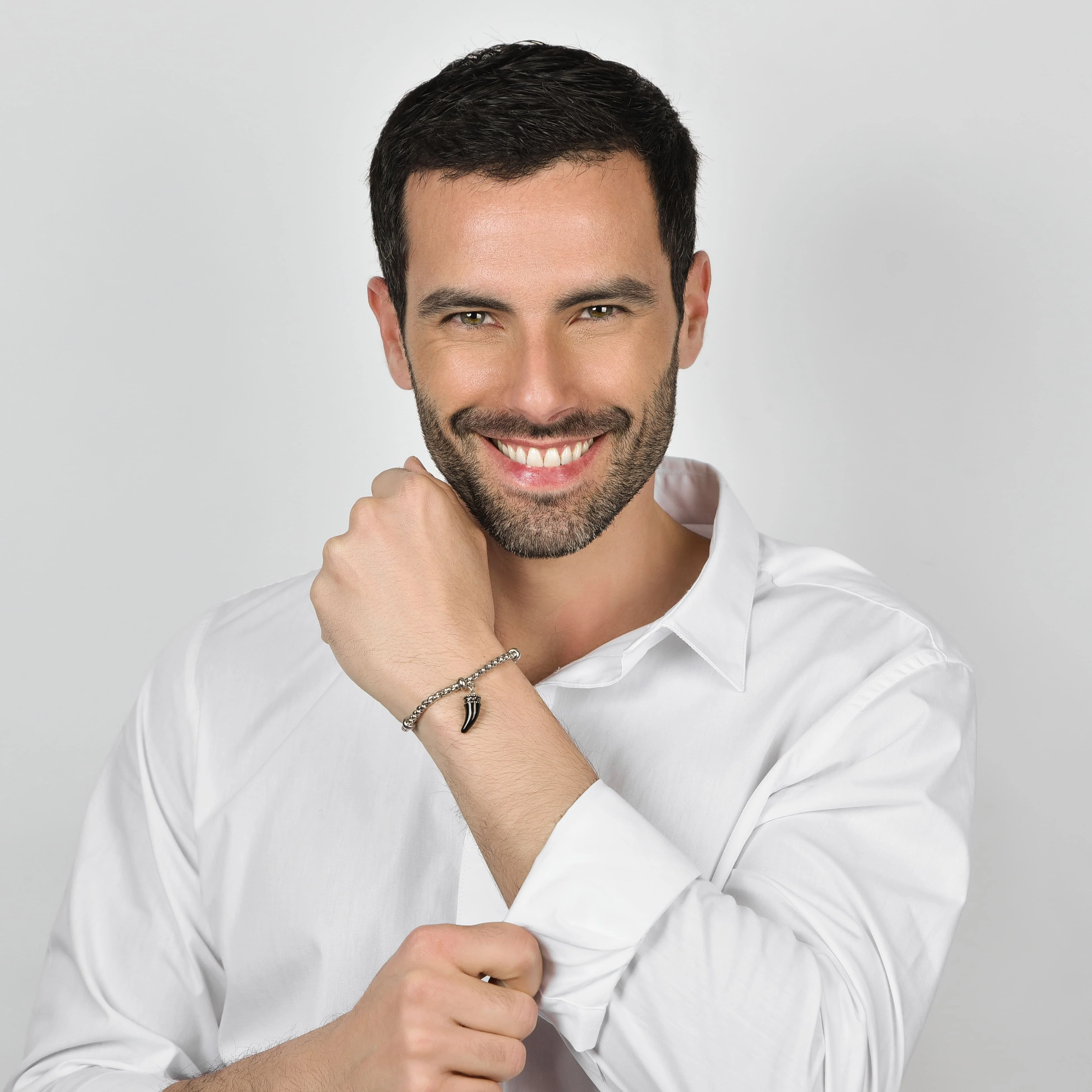 BRACCIALE UOMO IN ACCIAIO CON CORNO CON SMALTO NERO - Image 3