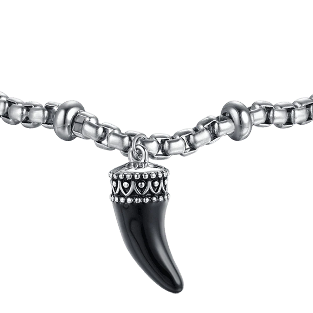 BRACCIALE UOMO IN ACCIAIO CON CORNO CON SMALTO NERO - Image 4