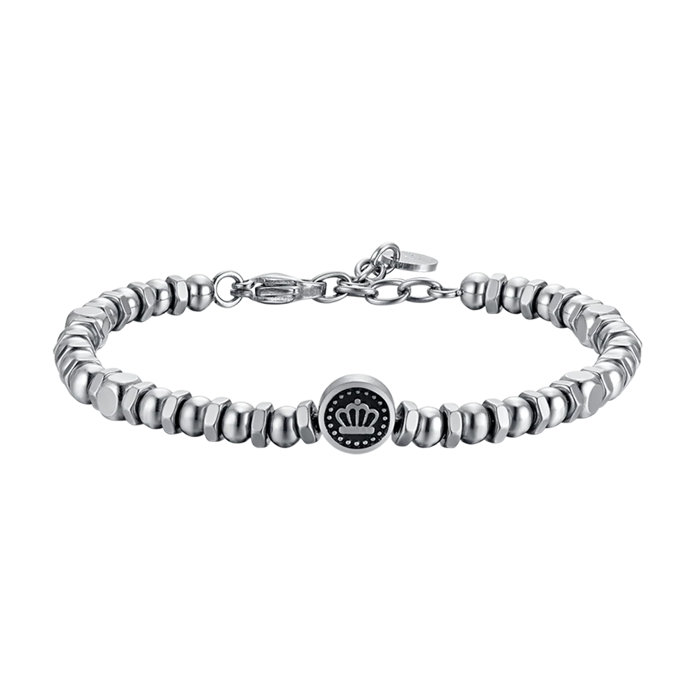 BRACCIALE UOMO IN ACCIAIO CON CORONA E SMALTO NERO
