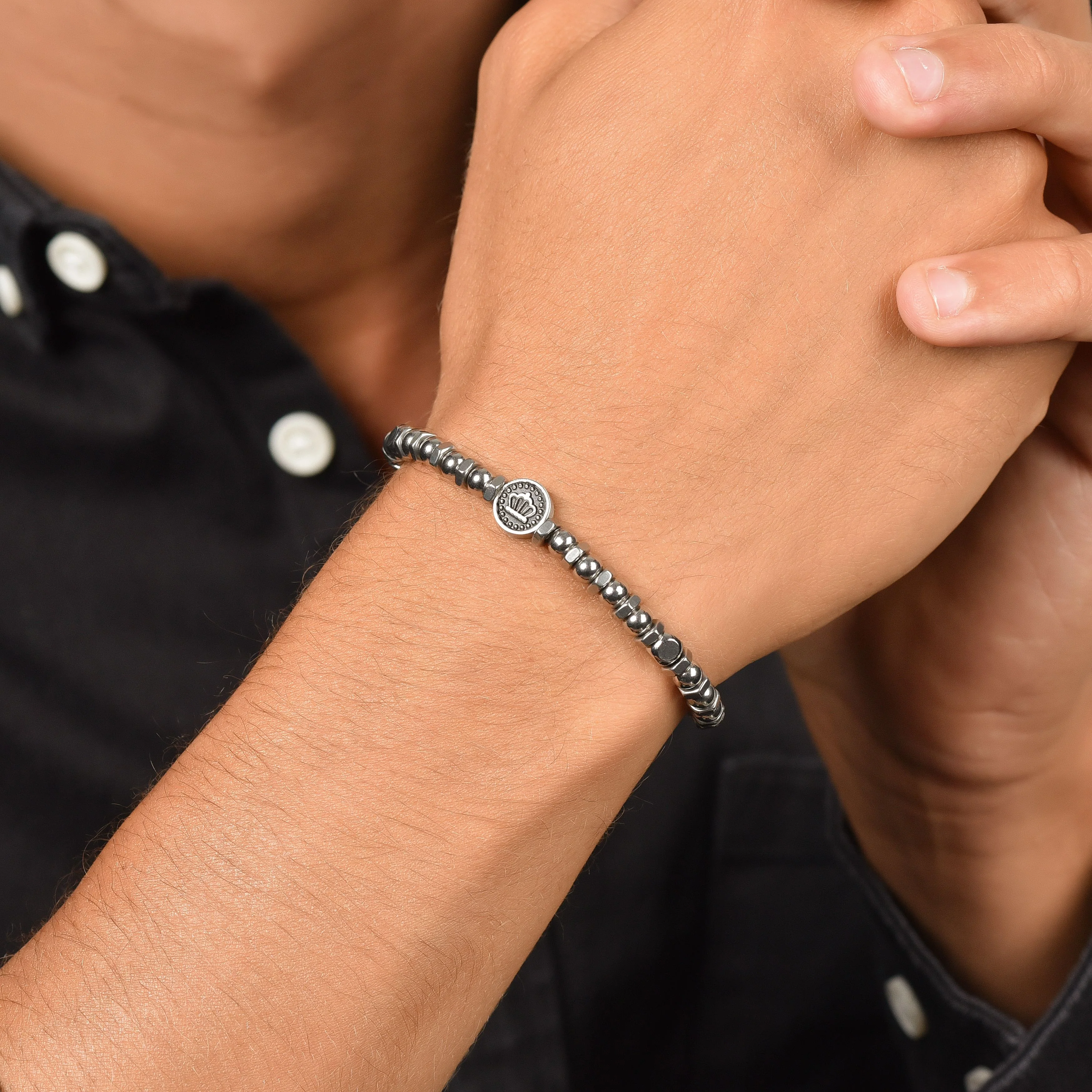 BRACCIALE UOMO IN ACCIAIO CON CORONA E SMALTO NERO - Image 2