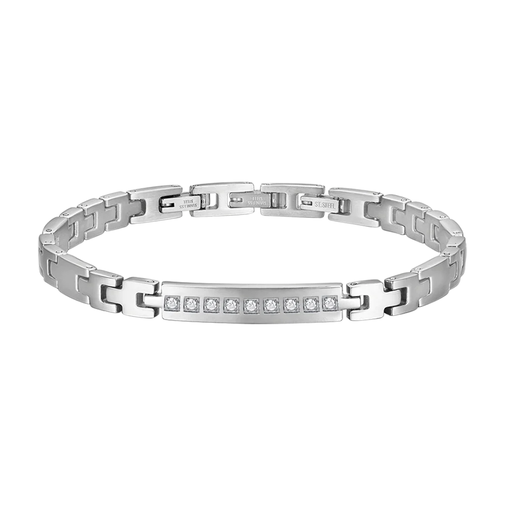 BRACCIALE UOMO IN ACCIAIO CON CRISTALLI BIANCHI
