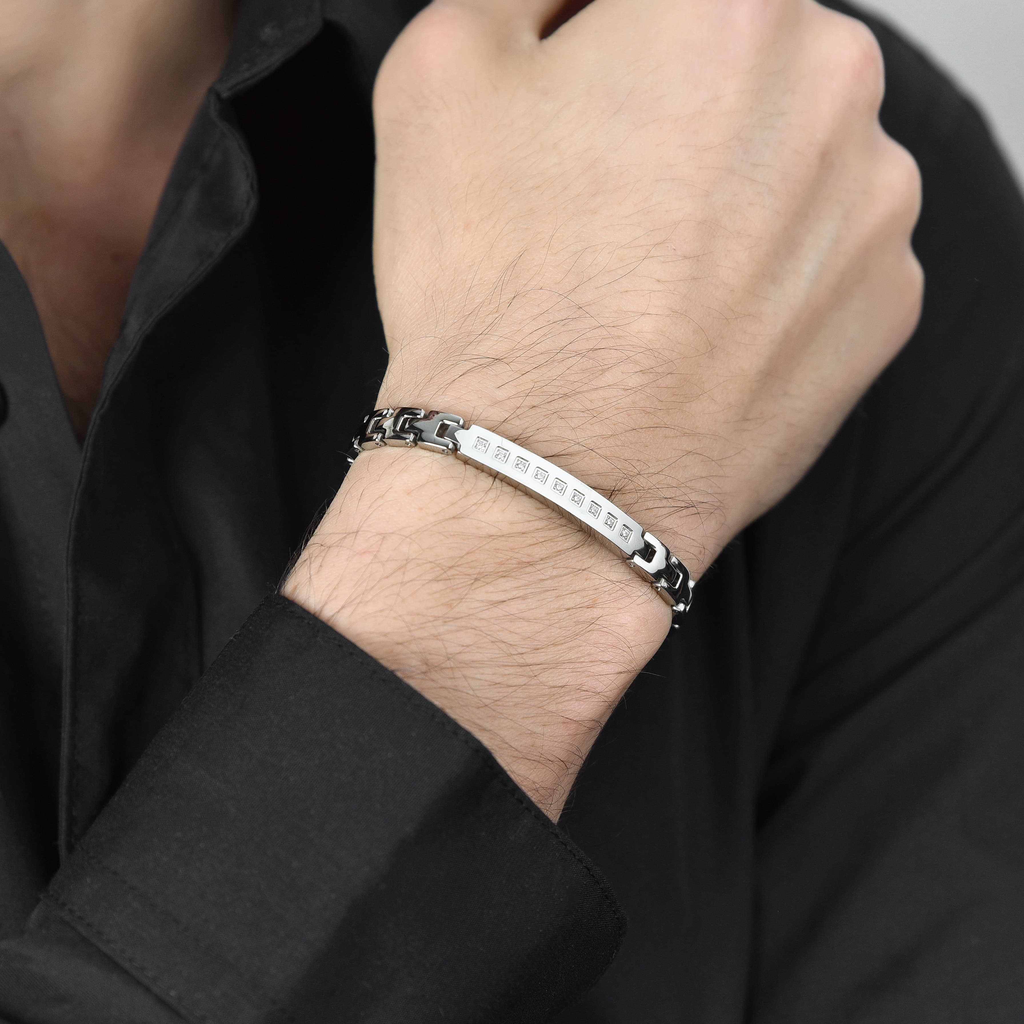 BRACCIALE UOMO IN ACCIAIO CON CRISTALLI BIANCHI - Image 2