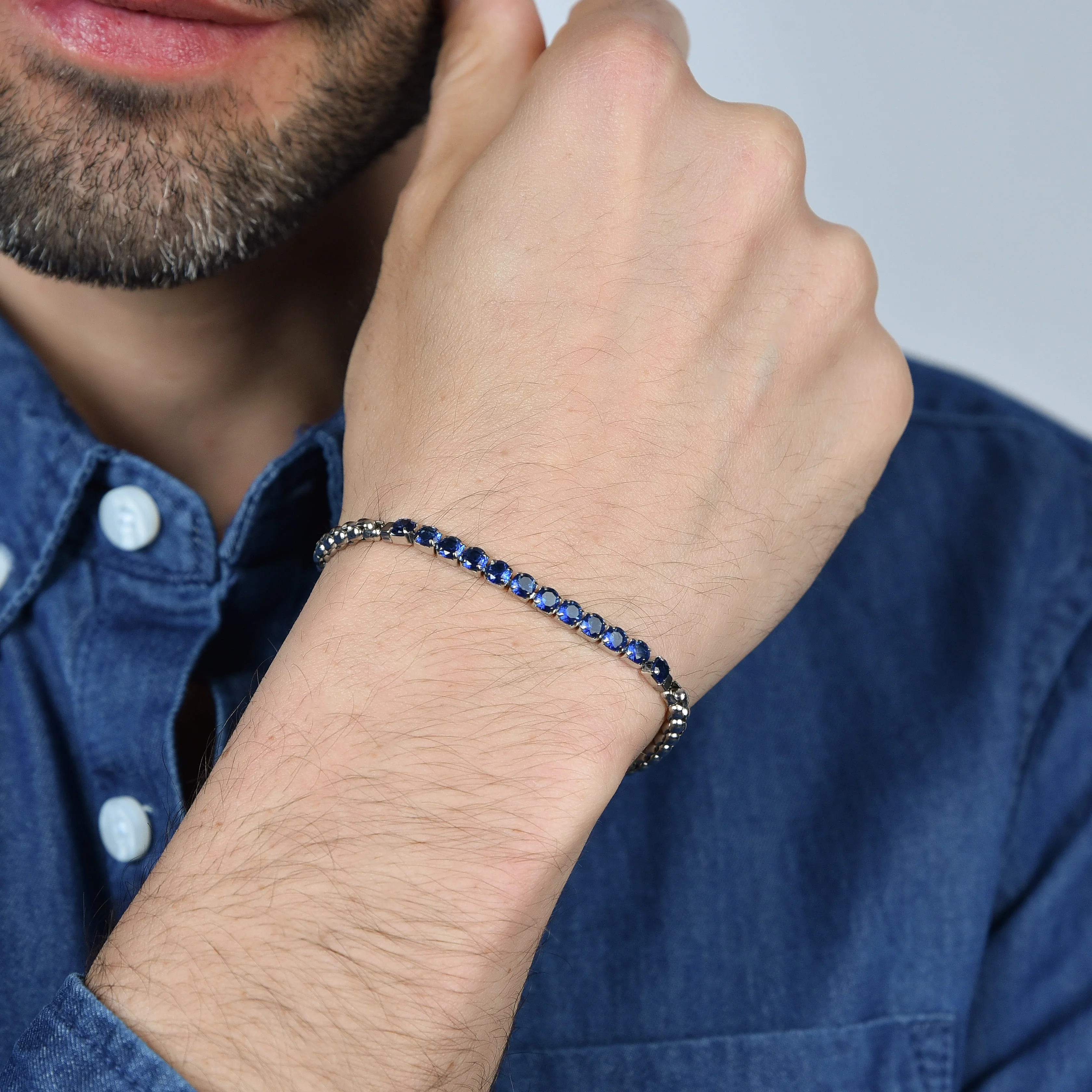 BRACCIALE UOMO IN ACCIAIO CON CRISTALLI BLU - Image 2