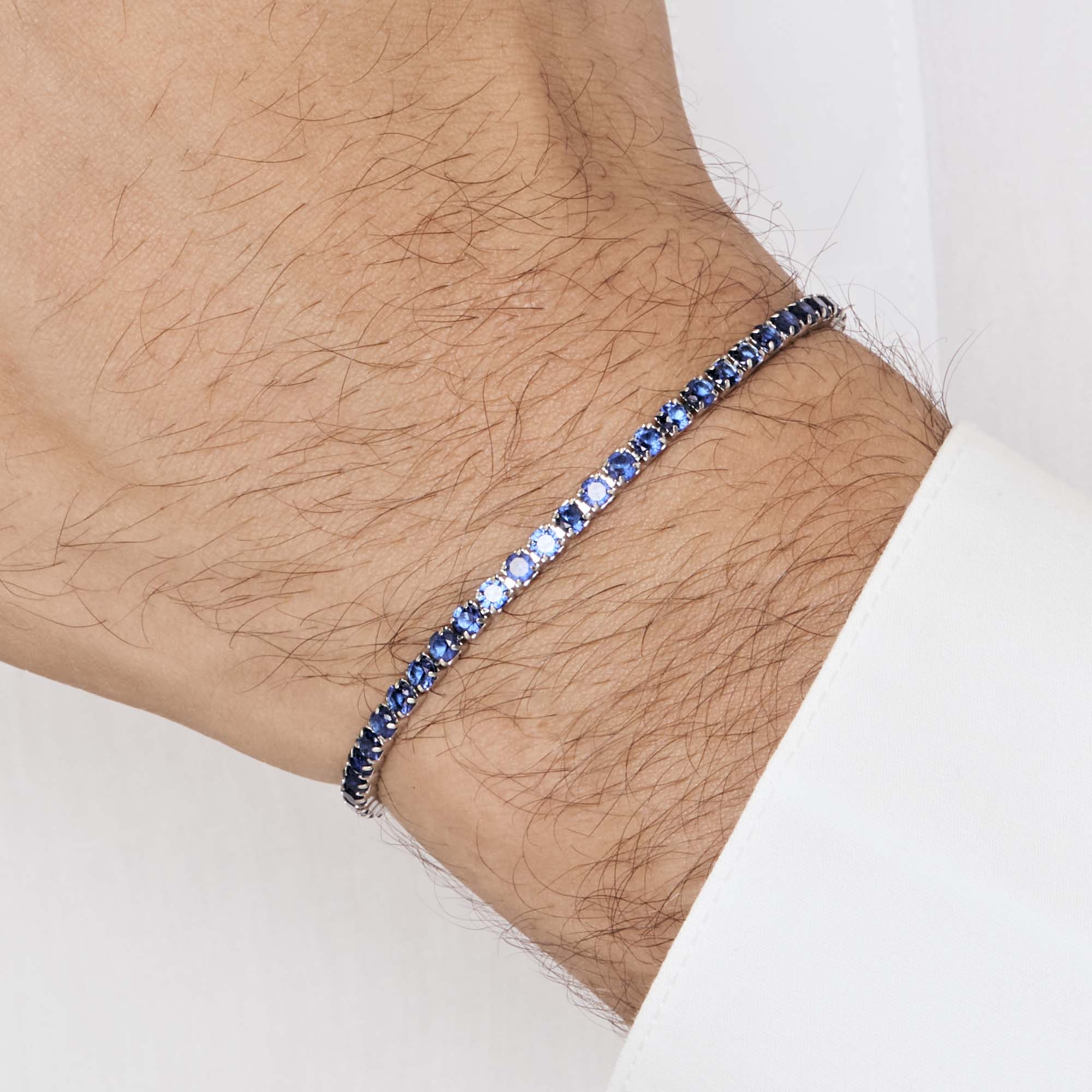 BRACCIALE TENNIS UOMO IN ACCIAIO CON CRISTALLI BLU - Image 2