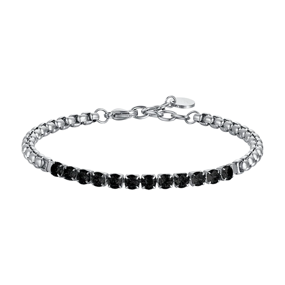 BRACCIALE UOMO IN ACCIAIO CON CRISTALLI NERI