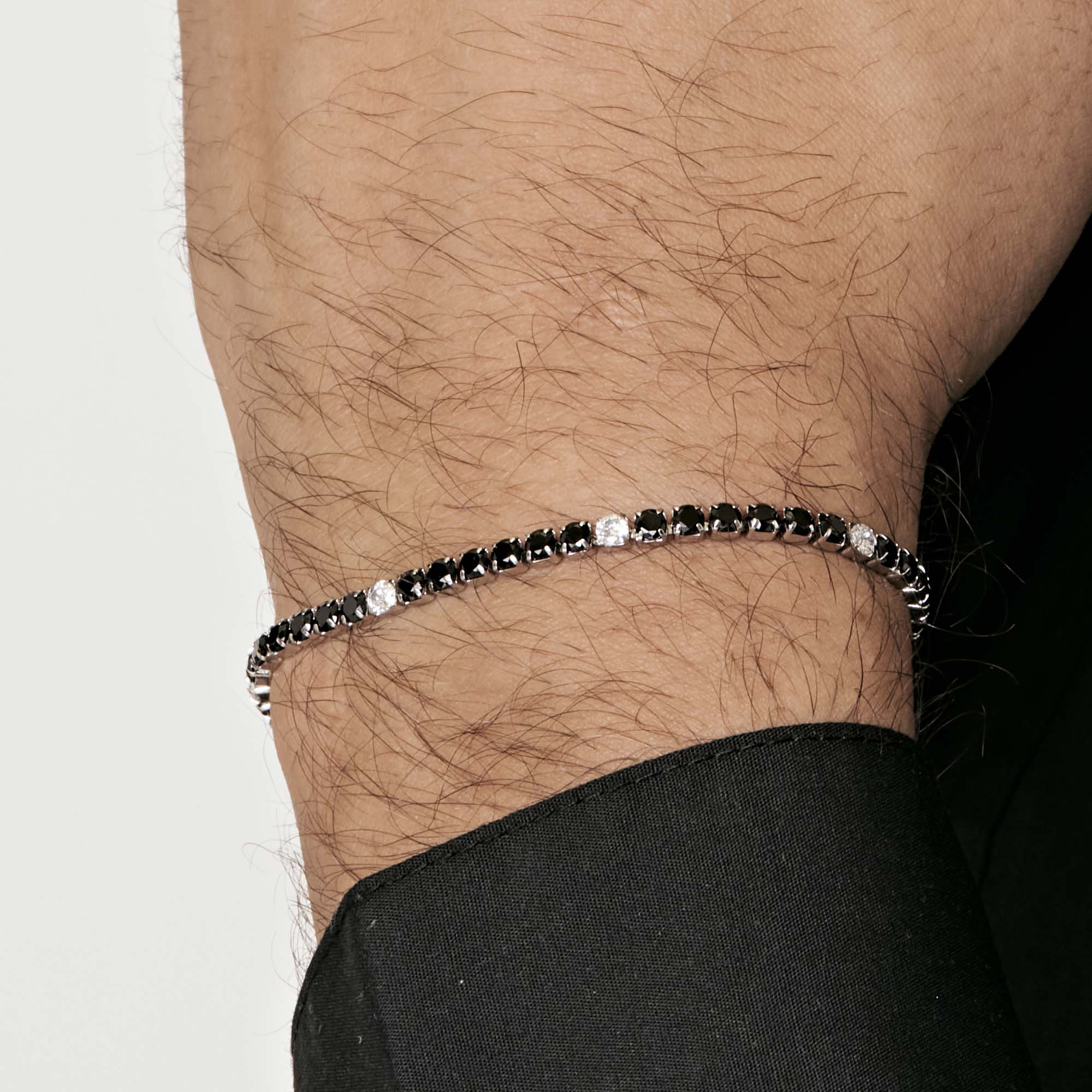 BRACCIALE TENNIS UOMO IN ACCIAIO CON CRISTALLI NERI E BIANCHI - Image 2