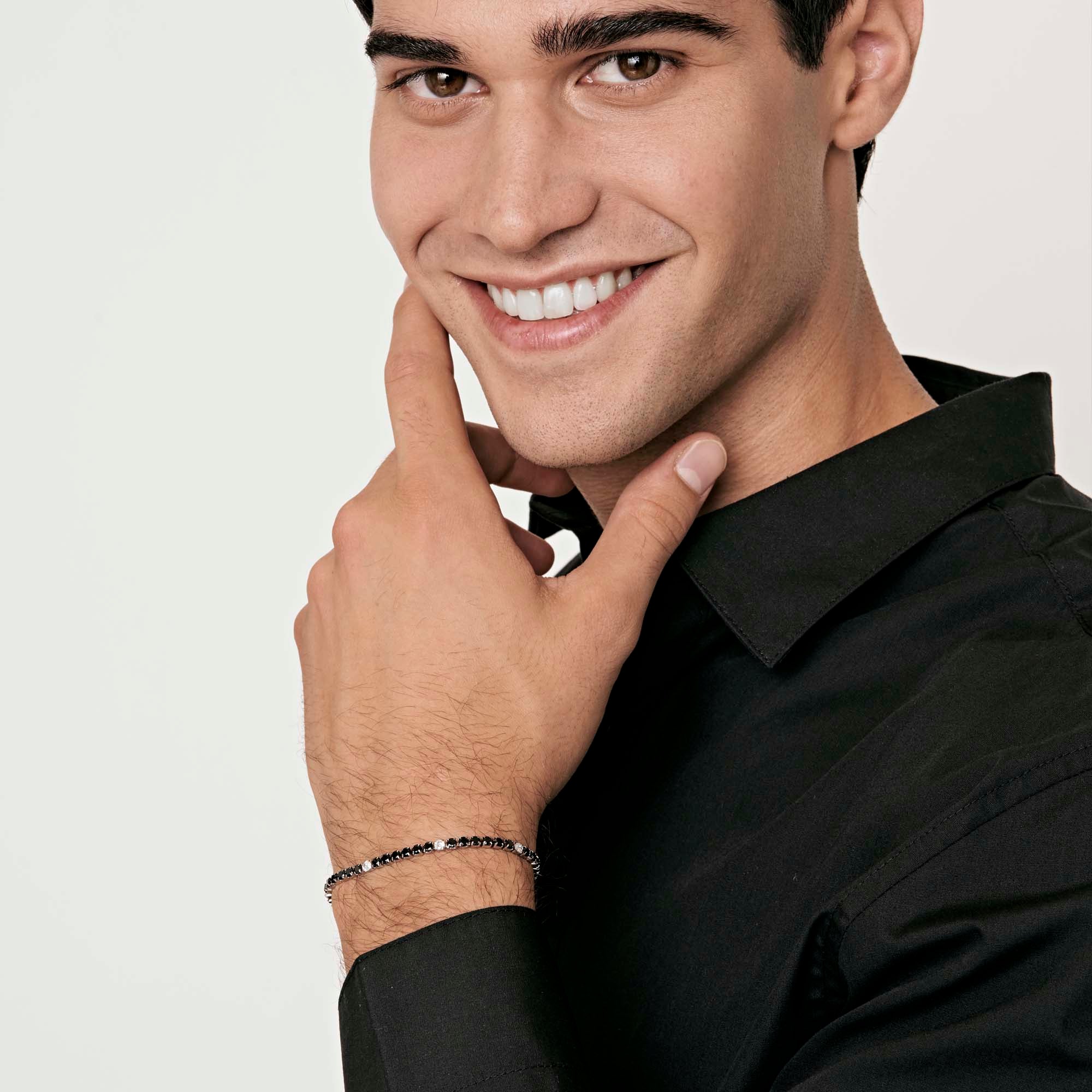 BRACCIALE TENNIS UOMO IN ACCIAIO CON CRISTALLI NERI E BIANCHI - Image 3