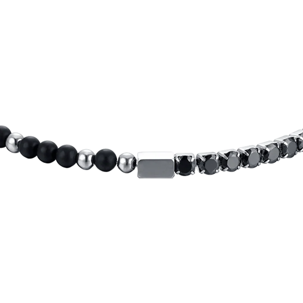 BRACCIALE UOMO IN ACCIAIO CON CRISTALLI NERI E PIETRE NERE - Image 4