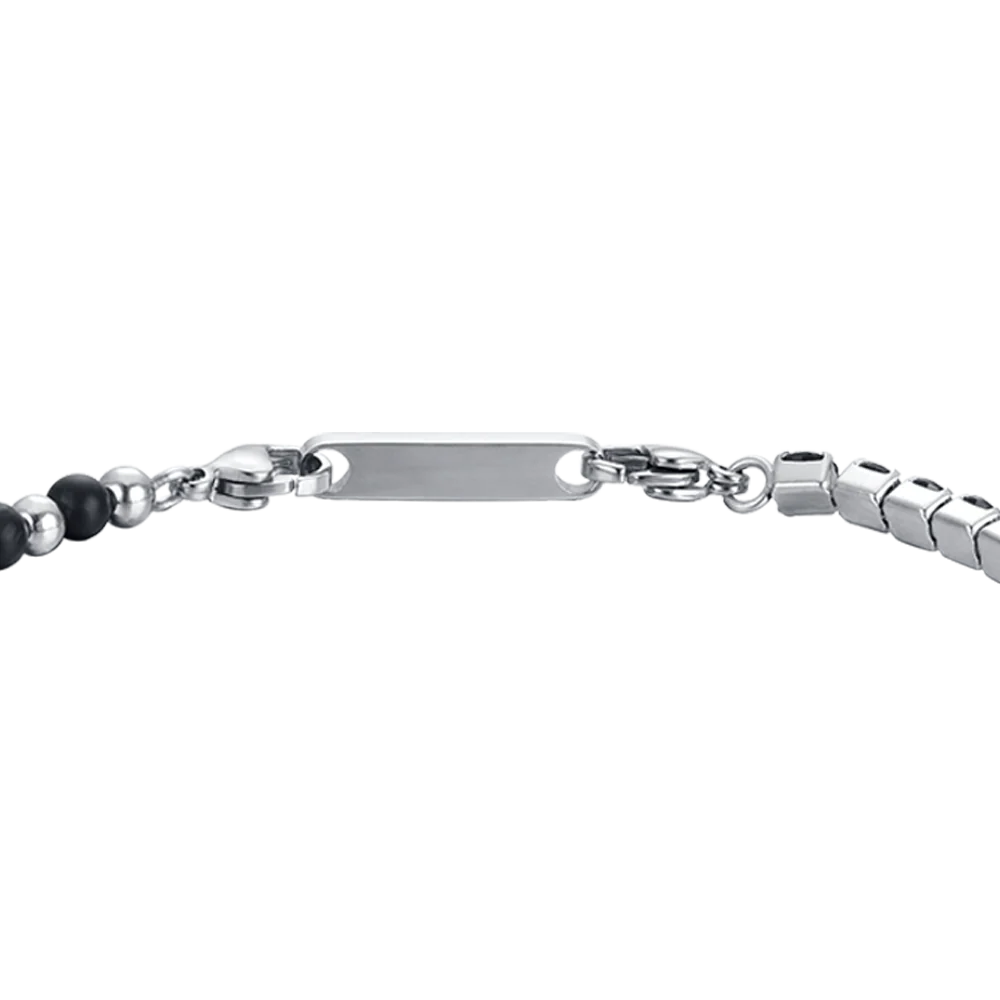 BRACCIALE UOMO IN ACCIAIO CON CRISTALLI NERI E PIETRE NERE - Image 5