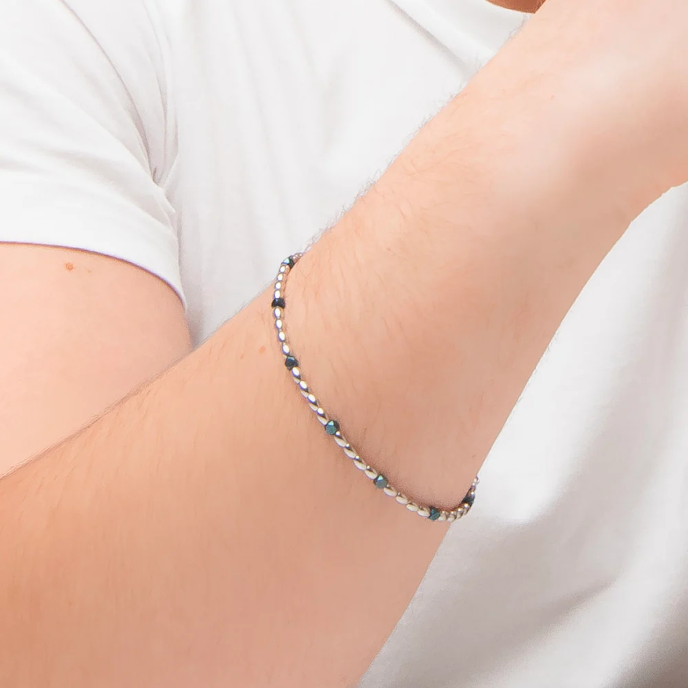 BRACCIALE UOMO IN ACCIAIO CON ELEMENTI IN EMATITE BLU - Image 2