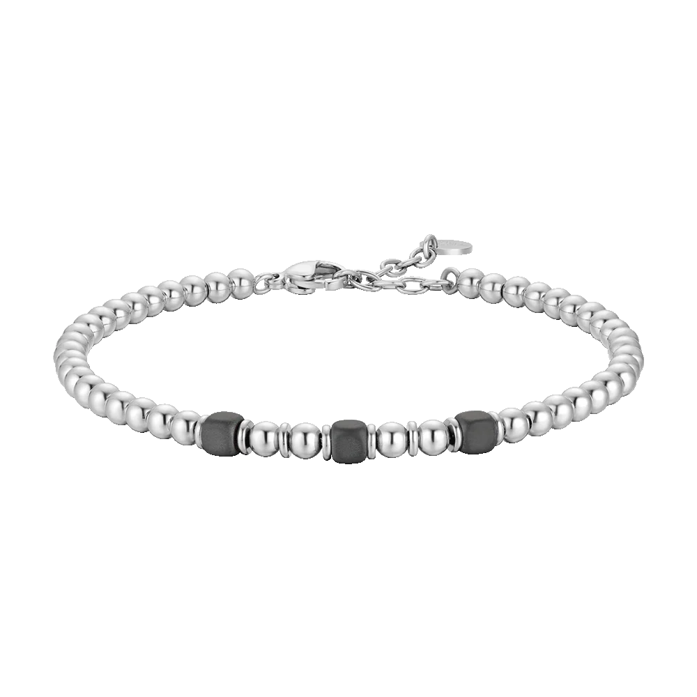BRACCIALE UOMO IN ACCIAIO CON ELEMENTI IN EMATITE GRIGIA