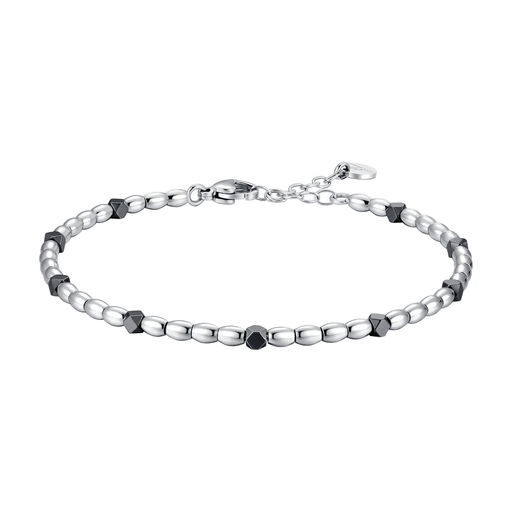 BRACCIALE UOMO IN ACCIAIO CON ELEMENTI IN EMATITE NERA