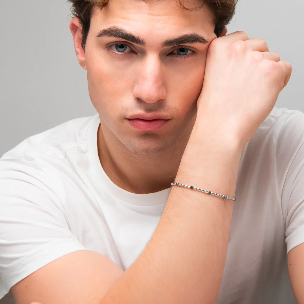 BRACCIALE UOMO IN ACCIAIO CON ELEMENTI IN EMATITE NERA - Image 3