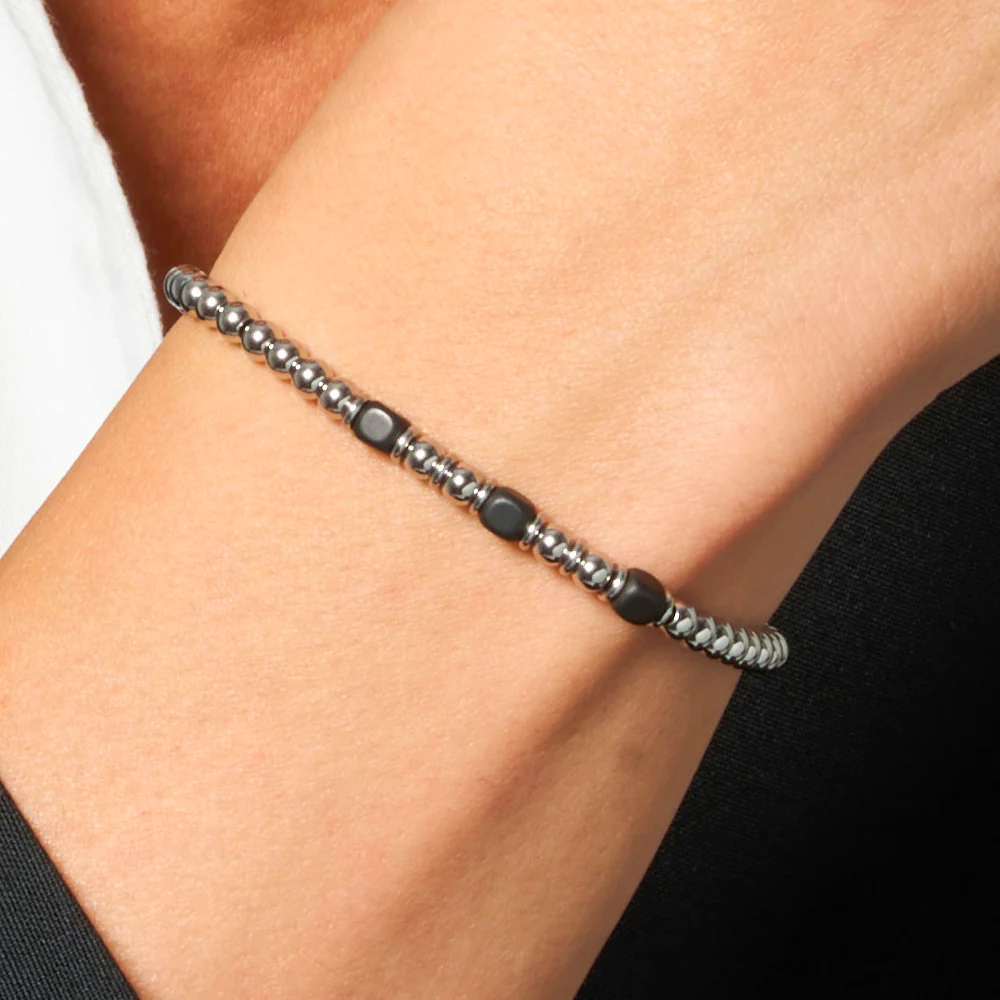BRACCIALE UOMO IN ACCIAIO CON ELEMENTI IN EMATITE NERA - Image 2