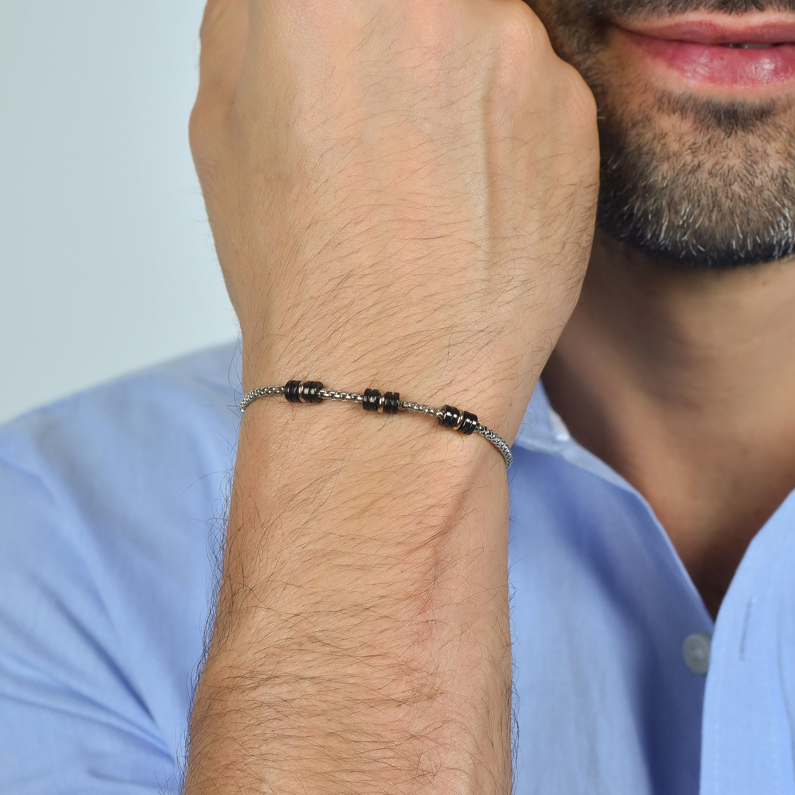 BRACCIALE UOMO IN ACCIAIO CON ELEMENTI IP NERO ED IP ROSE - Image 2