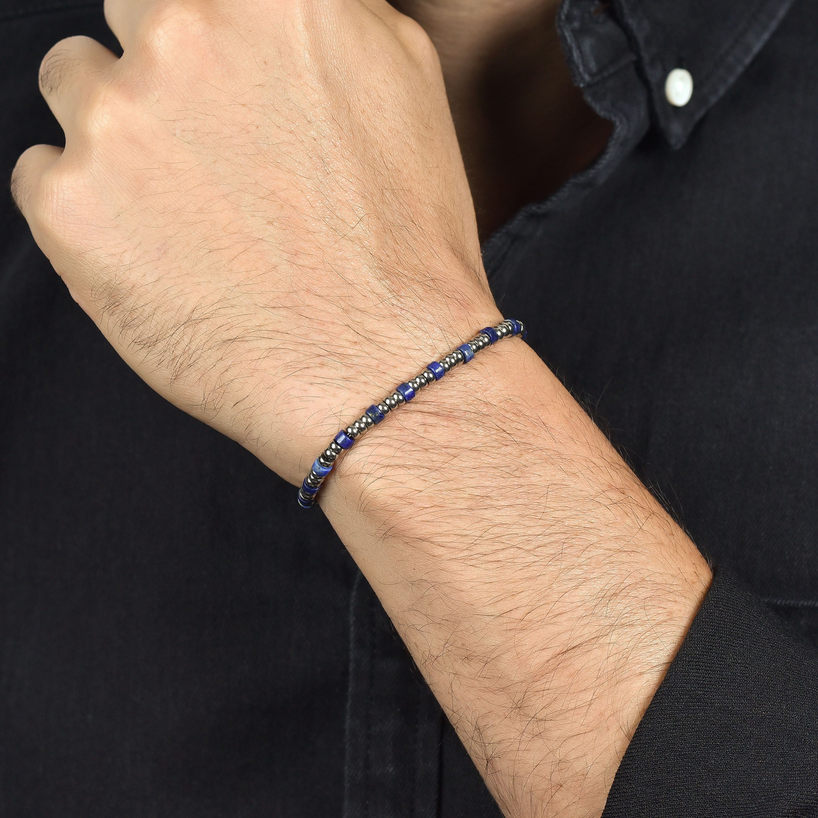 BRACCIALE UOMO IN ACCIAIO CON ELEMENTI SILVER E PIETRE BLU - Image 2