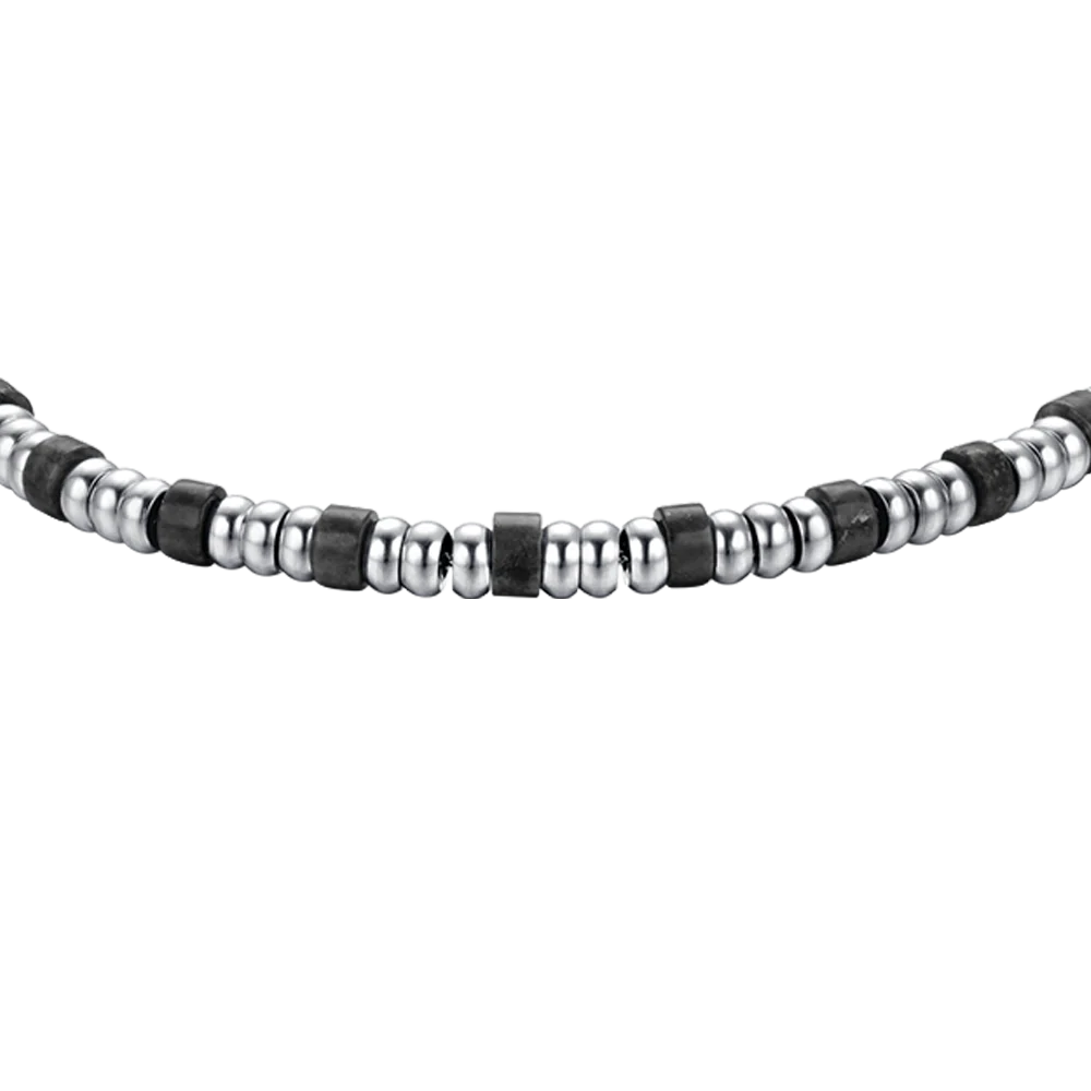 BRACCIALE UOMO IN ACCIAIO CON ELEMENTI SILVER E PIETRE NERE - Image 4
