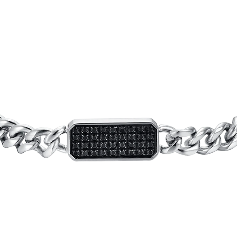 BRACCIALE UOMO IN ACCIAIO CON ELEMENTO CON CRISTALLI NERI - Image 4