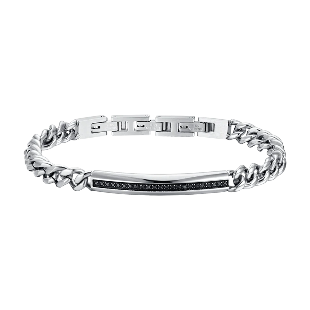 BRACCIALE UOMO IN ACCIAIO CON ELEMENTO CON CRISTALLI NERI