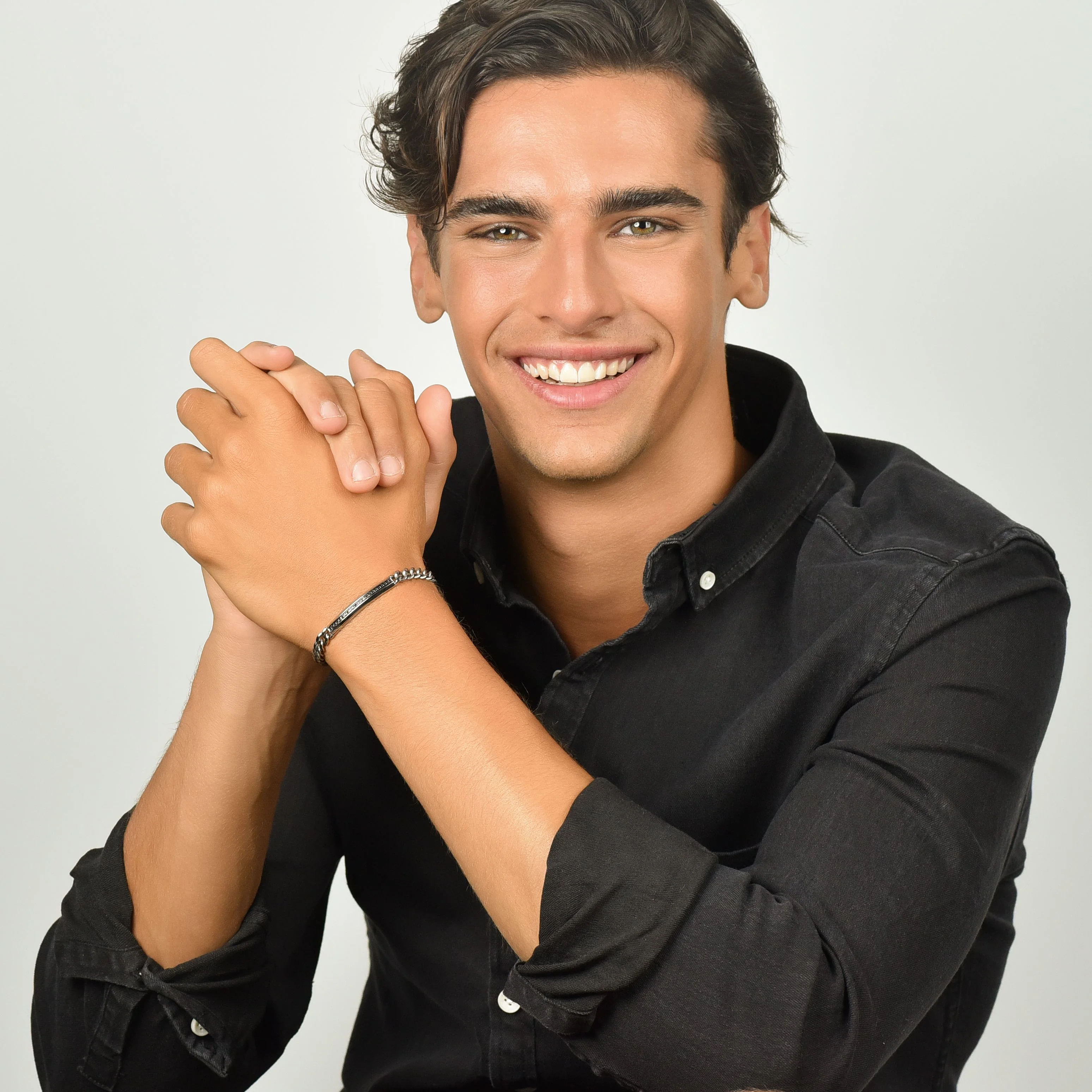 BRACCIALE UOMO IN ACCIAIO CON ELEMENTO CON CRISTALLI NERI - Image 3