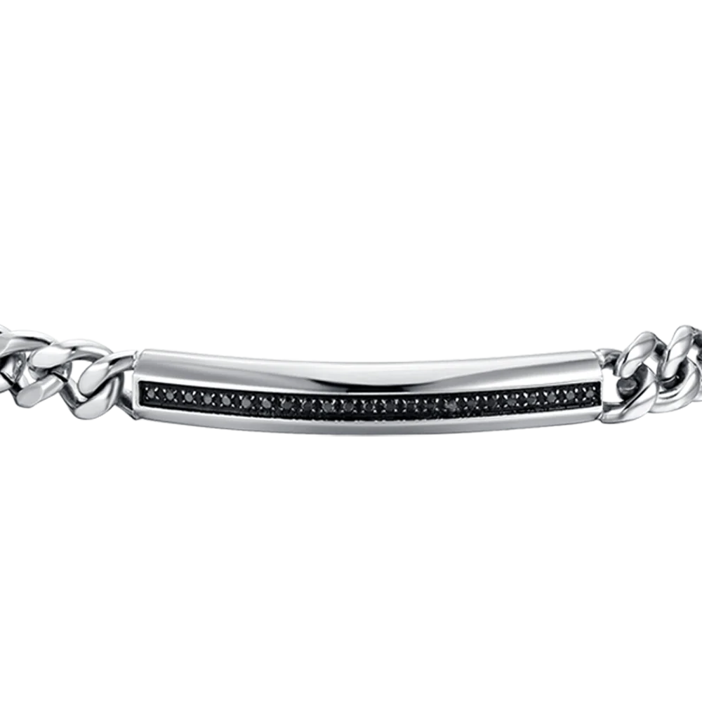 BRACCIALE UOMO IN ACCIAIO CON ELEMENTO CON CRISTALLI NERI - Image 4