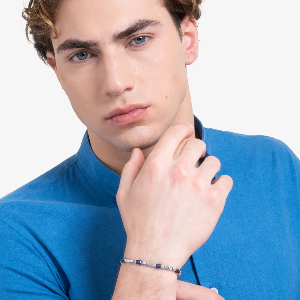 BRACCIALE UOMO IN ACCIAIO CON EMATITE E PIETRE LAPIS - Image 3