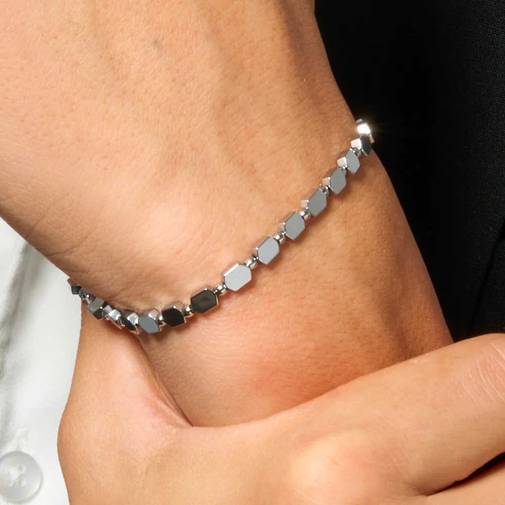 BRACCIALE UOMO IN ACCIAIO CON EMATITE SILVER - Image 2