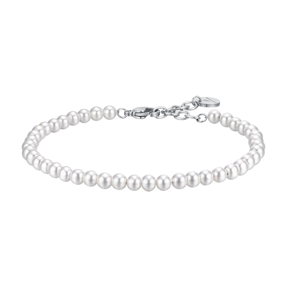 BRACCIALE UOMO IN ACCIAIO CON PERLE SINTETICHE BIANCHE