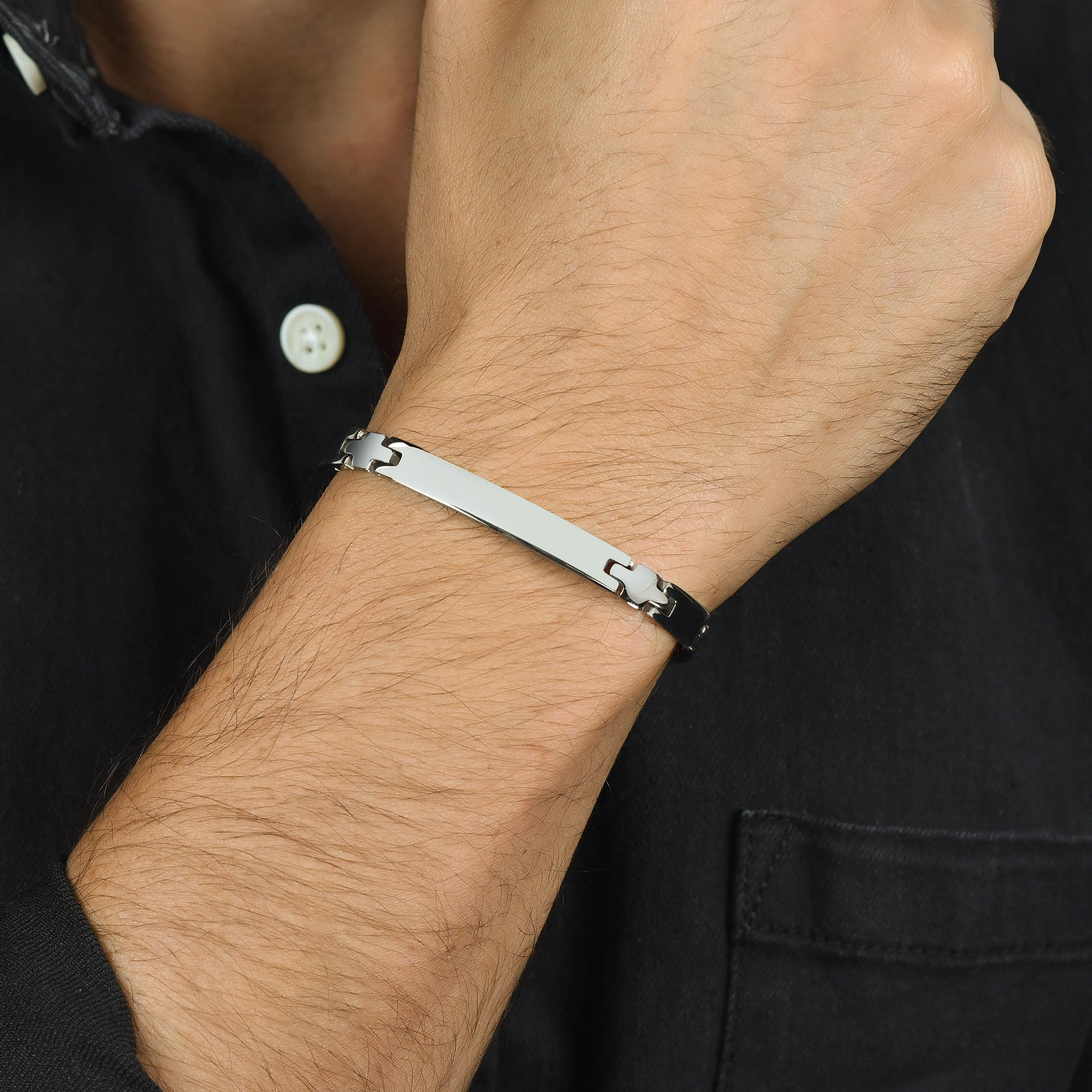 BRACCIALE UOMO IN ACCIAIO CON PIASTRA E CROCI SILVER - Image 2