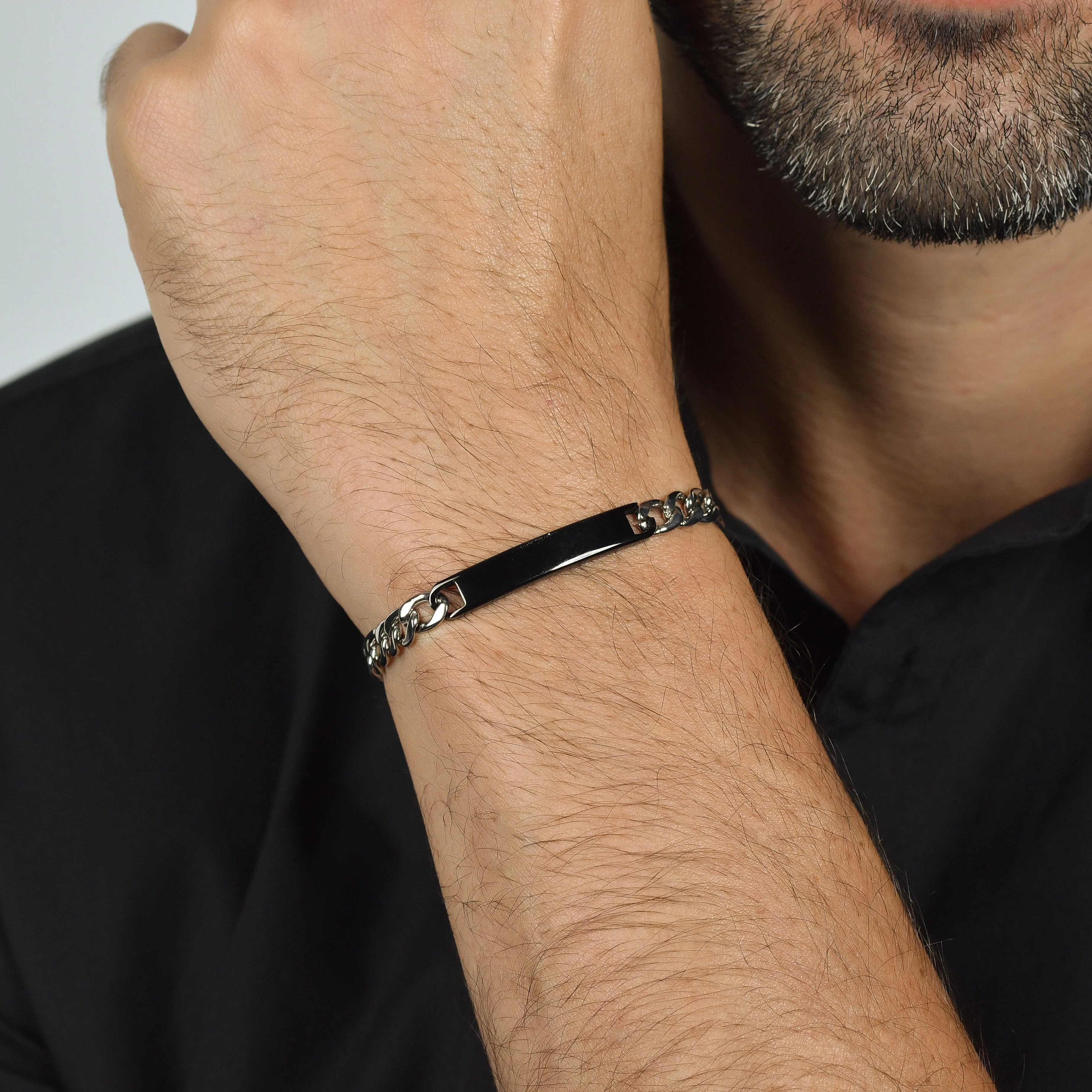 BRACCIALE UOMO IN ACCIAIO CON PIASTRA IP NERO - Image 2